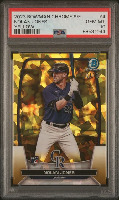 2023 Bowman Bowman Sapphire Yellow #4 Nolan Jones front