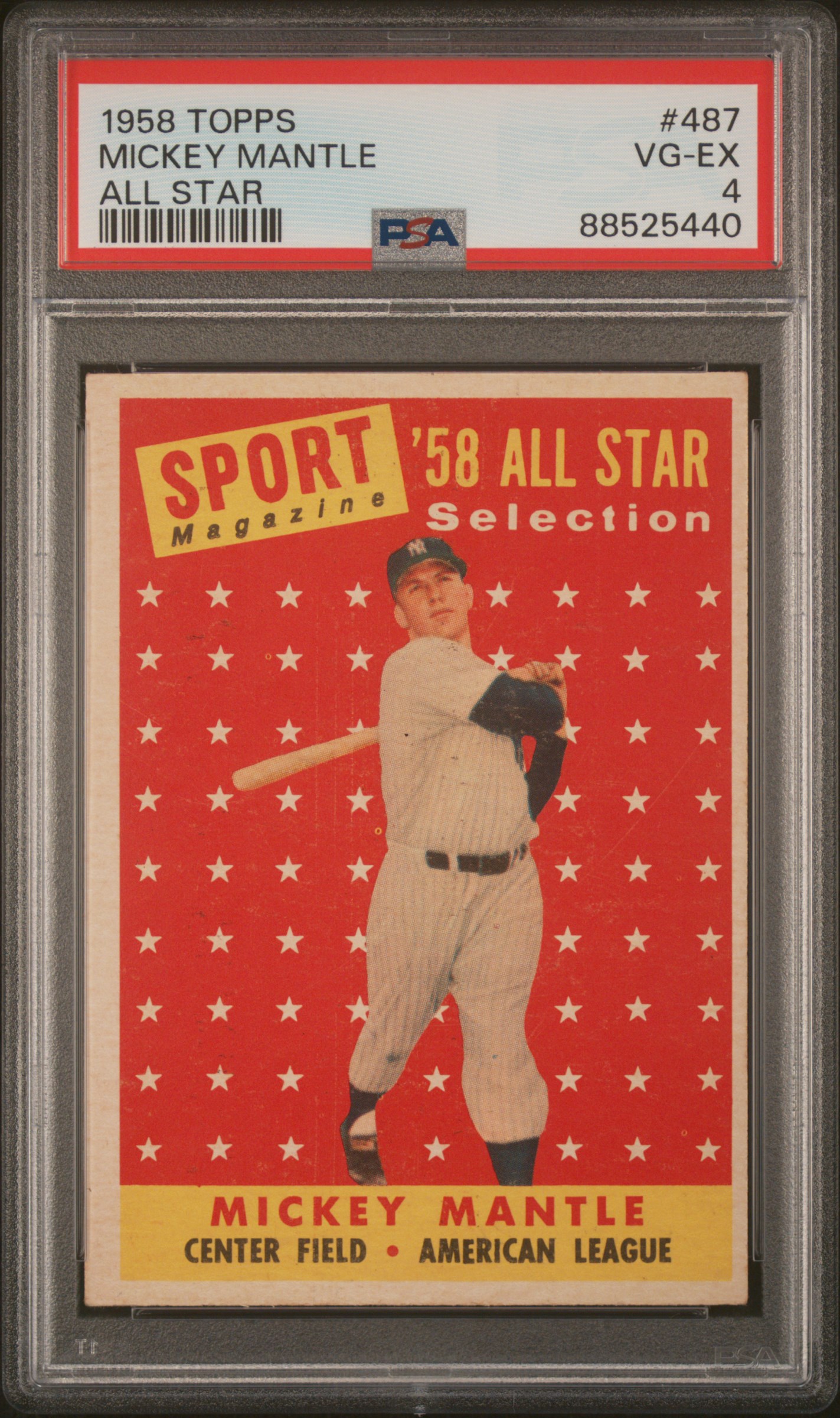 1958 Topps All Star #487 Mickey Mantle – PSA VG-EX 4