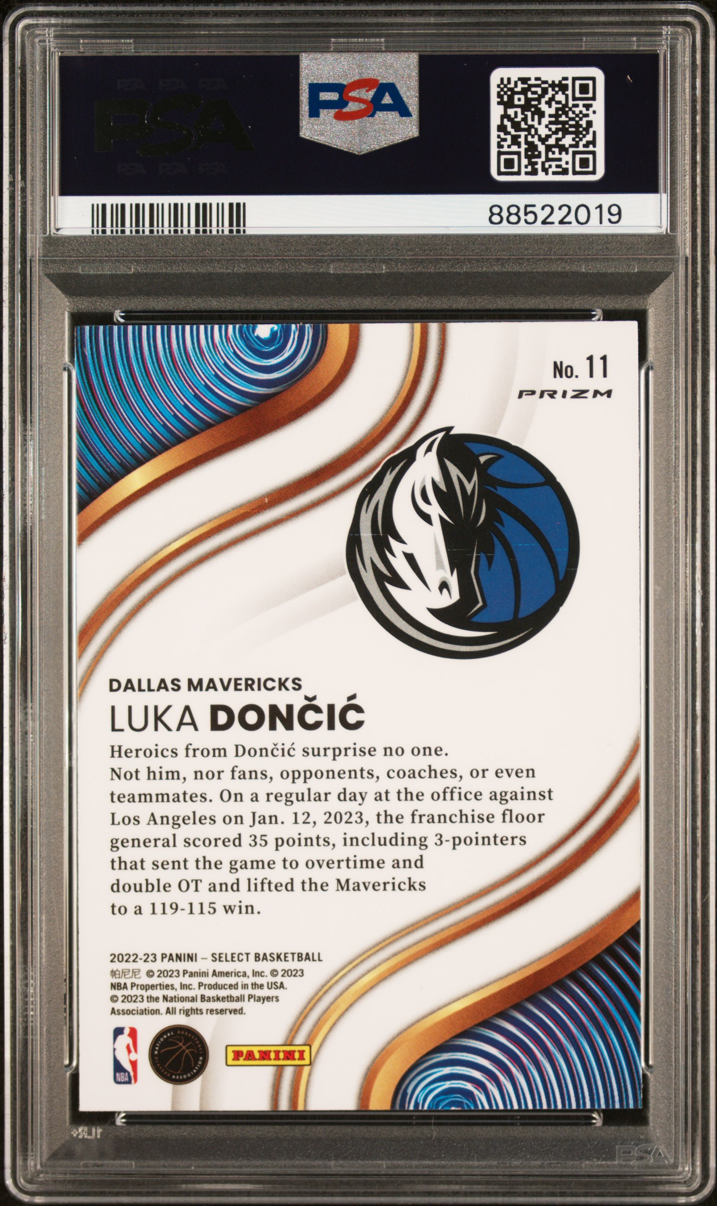 2022 Panini Select Unstoppable Luka Doncic #11 (Unstoppable-Silver) back