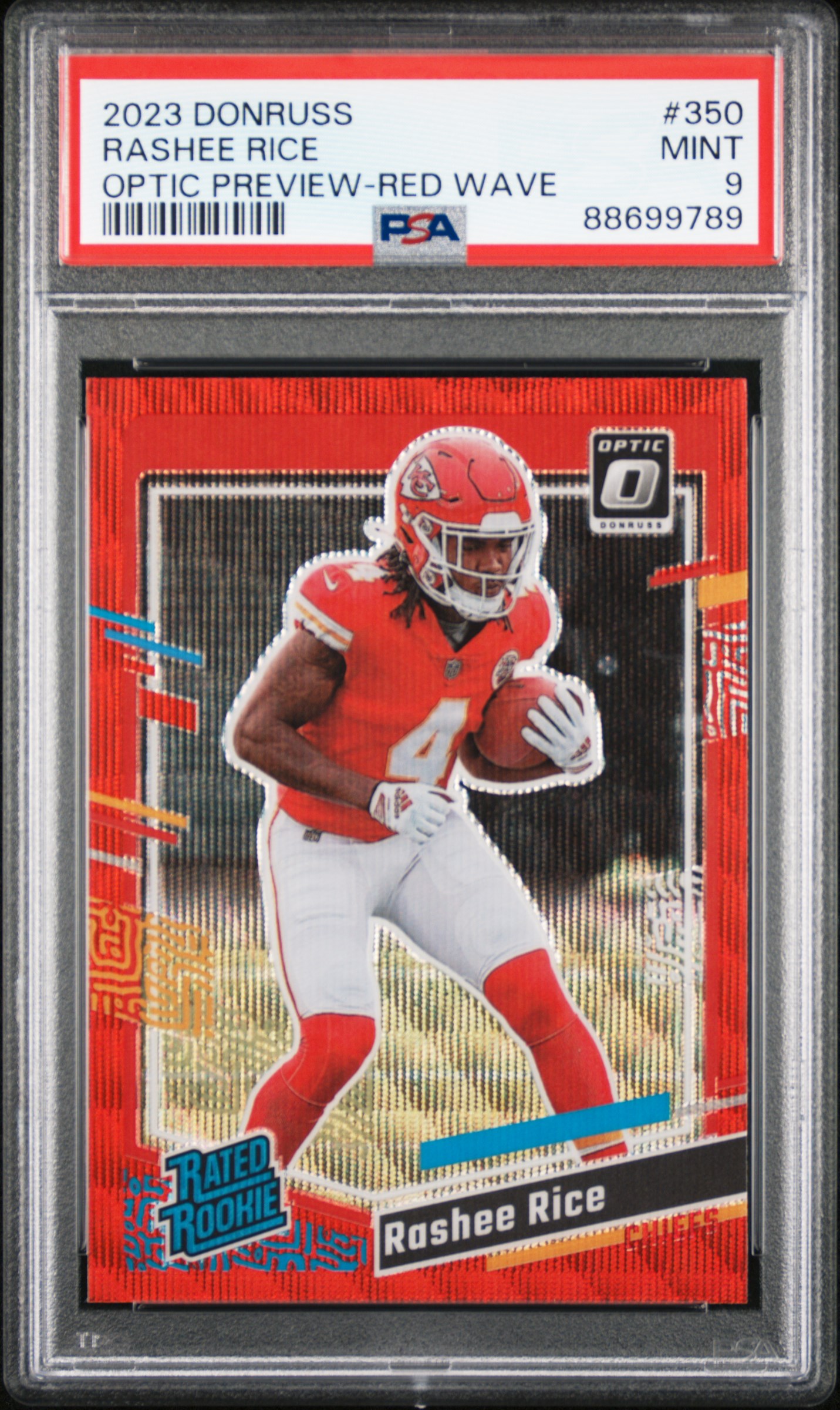 2023 Panini Donruss Optic Preview-Red Wave #350 Rashee Rice Rookie Card – PSA MINT 9