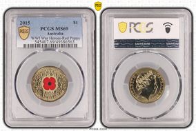 2015 $1 WWI War Heroes-Red Poppy Colorized MS69