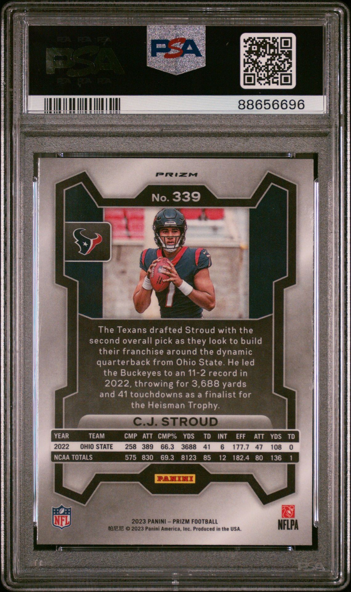 2023 Panini Prizm Cj Stroud #339 (Silver Prizm) Gem Mt 10 back