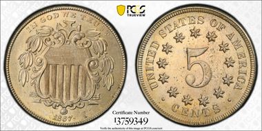 1867 5C No Rays MS64