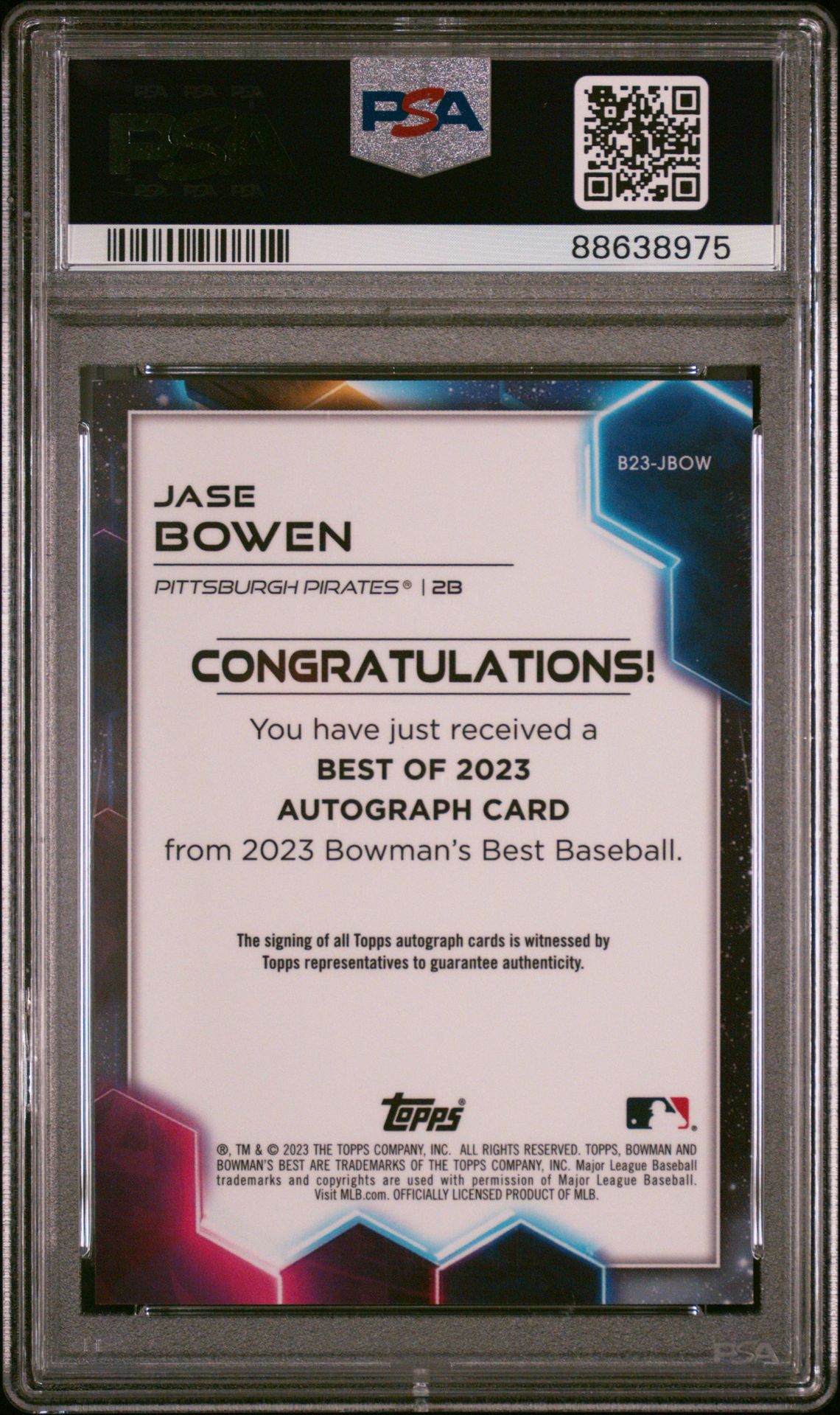 2023 Bowman's Best Best Of 2023 Autographs Jase Bowen #B23Jbow Mint 9 back