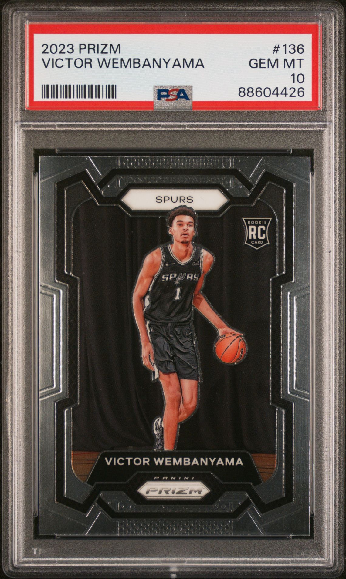 2023 Panini Prizm Victor Wembanyama #136 Gem Mt 10 front view - PSA graded GEM MT 10