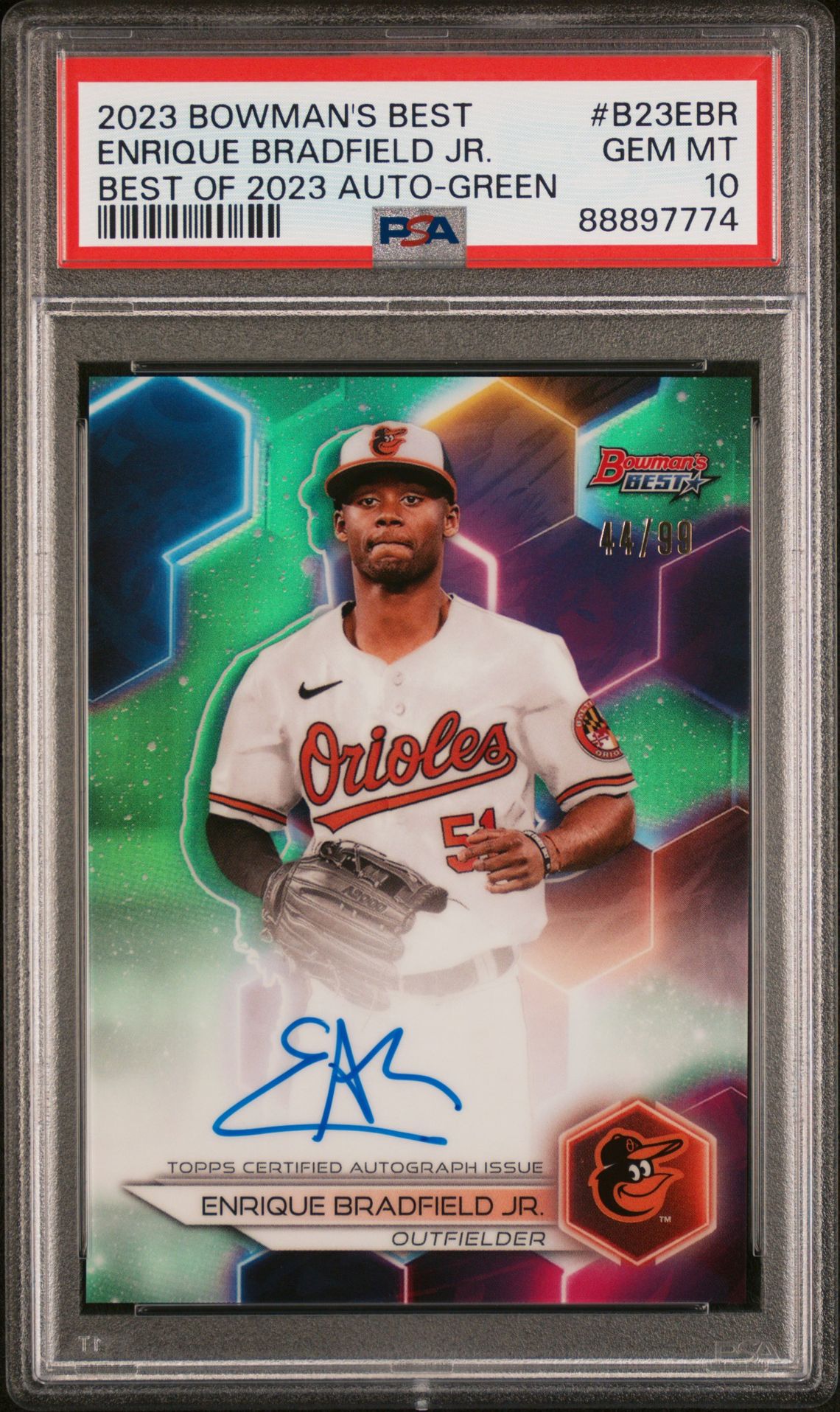 2023 Bowman BOWMAN'S BEST BEST OF 2023 AUTOGRAPHS Green Refractor #B23EBR Enrique Bradfield Jr. front