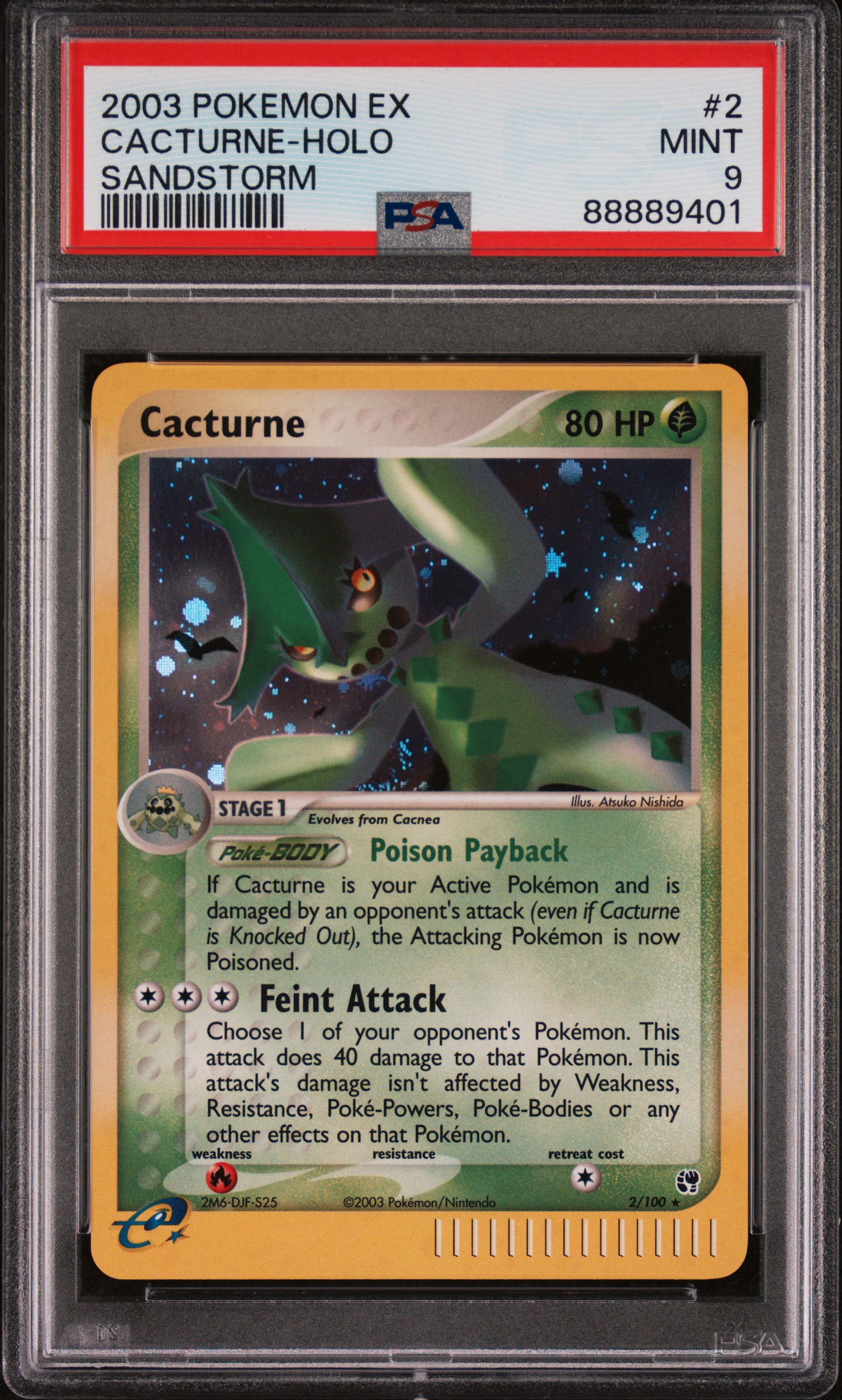 2003 Pokemon Ex Sandstorm #2 Cacturne-Holo – PSA MINT 9