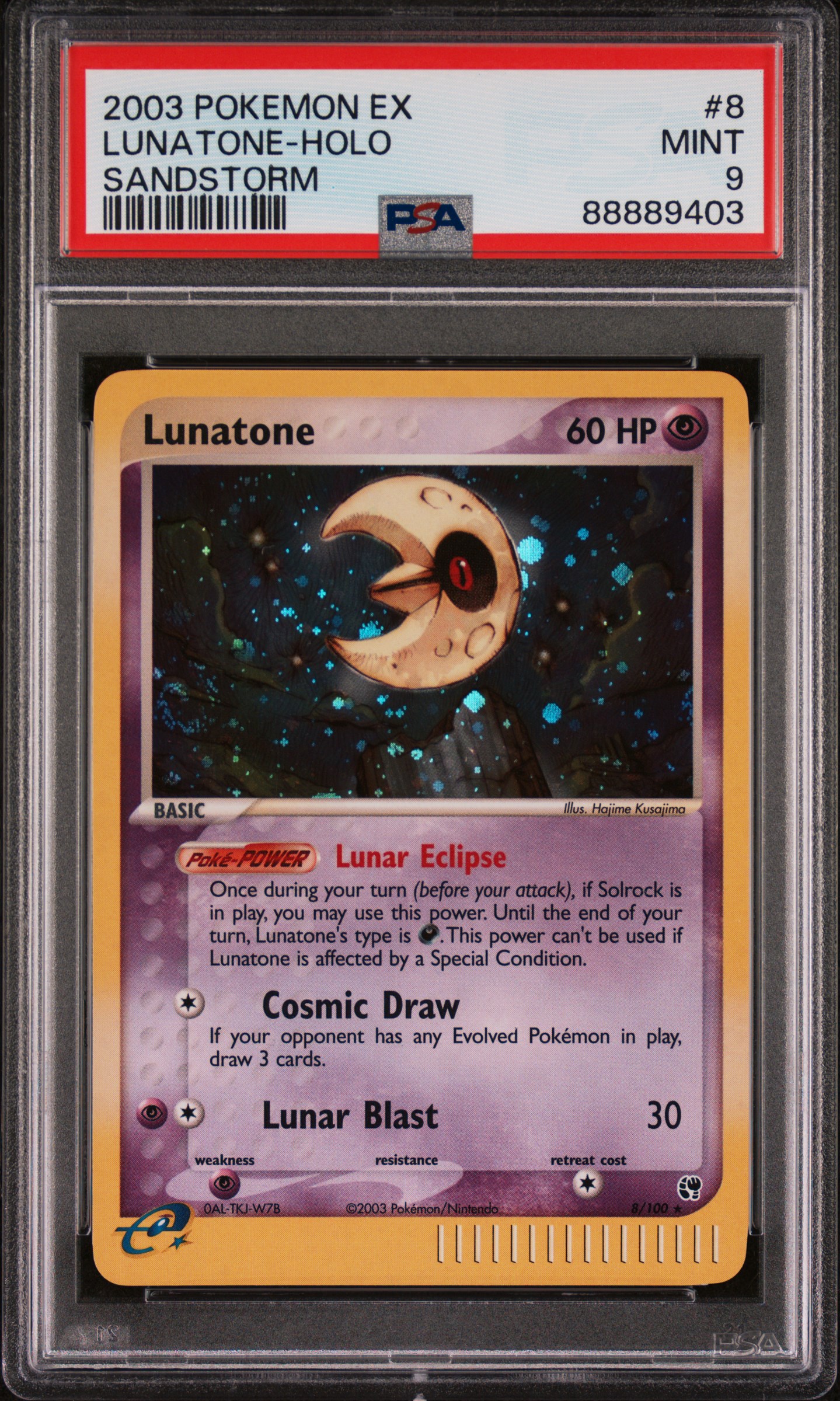 2003 Pokemon Ex Sandstorm #8 Lunatone-Holo – PSA MINT 9