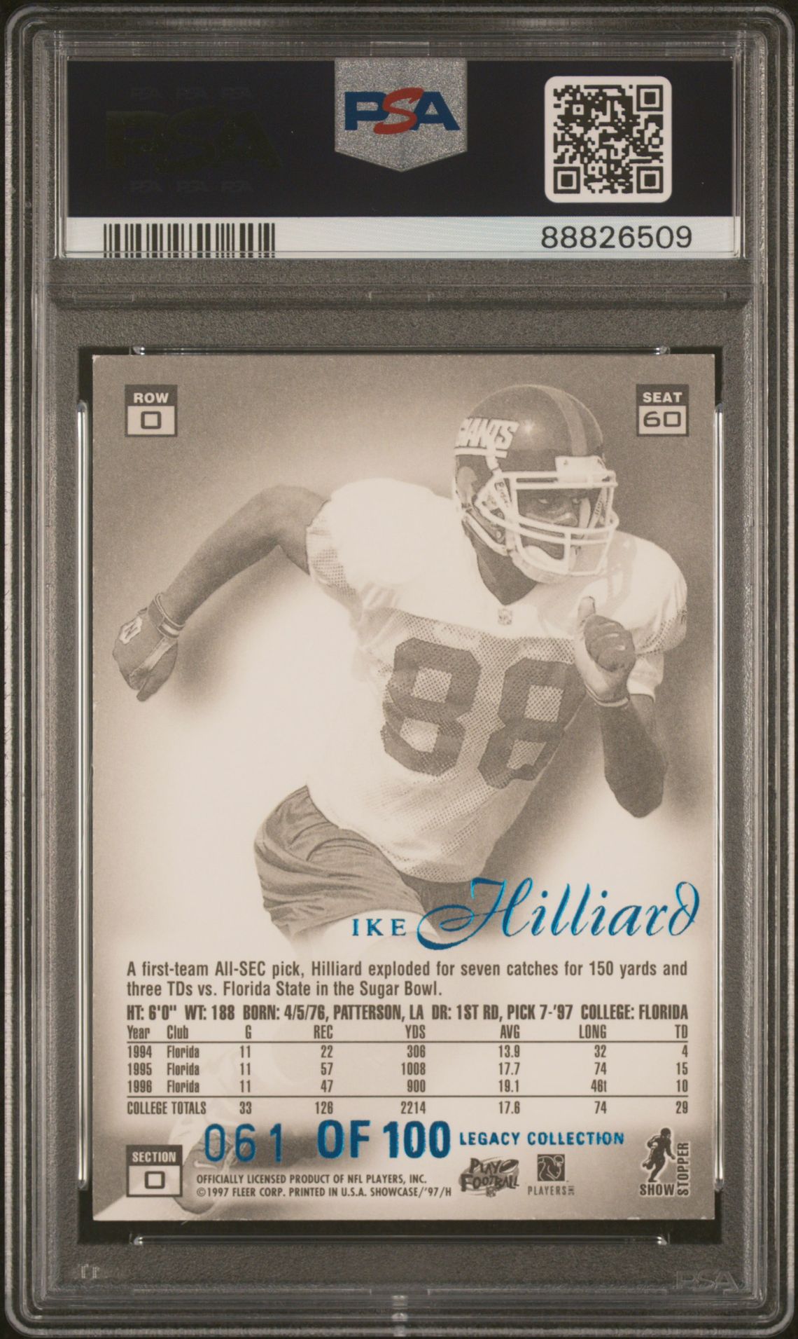 1997 Flair Showcase Legacy Collection Ike Hilliard #60 (Legacy Collection-Row 0) Nm-Mt 8 back
