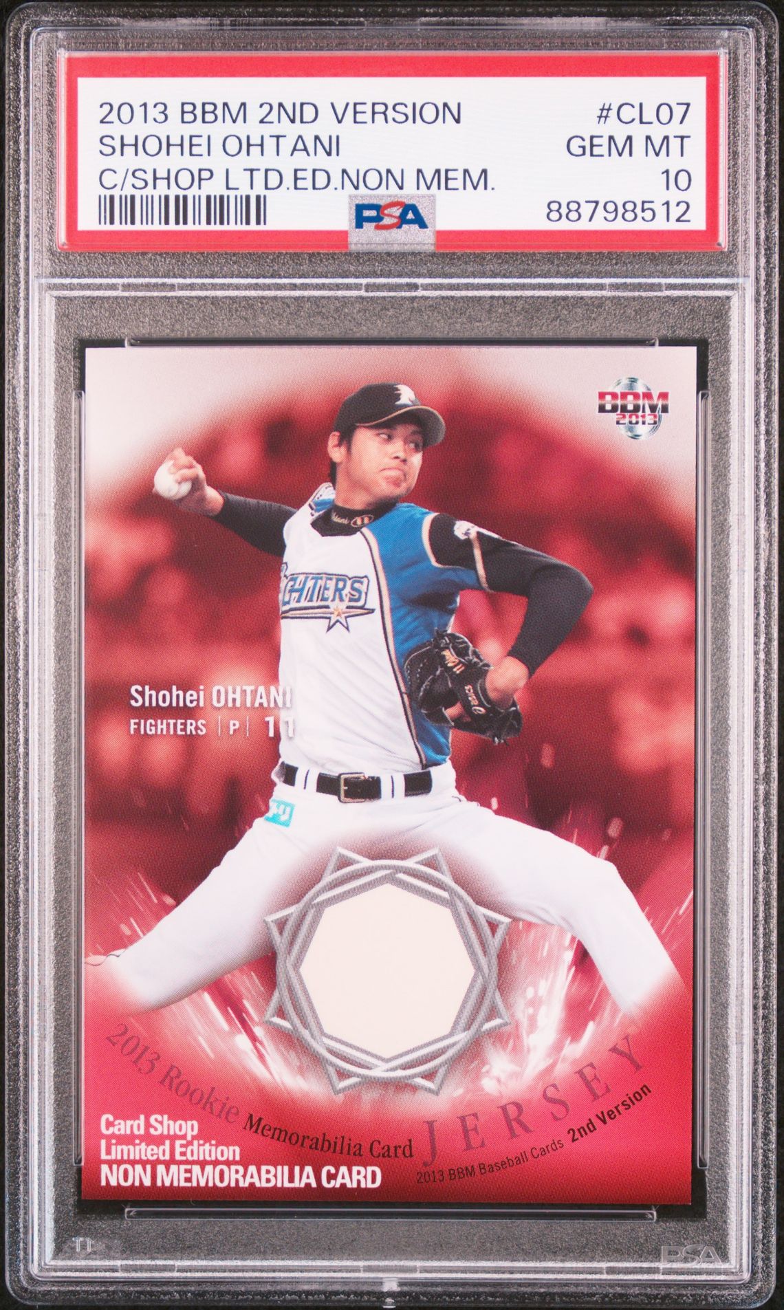 2013 BBM BBM 2ND VERSION C/SHOP LTD.ED.NON MEM. #CL07 Shohei Ohtani front