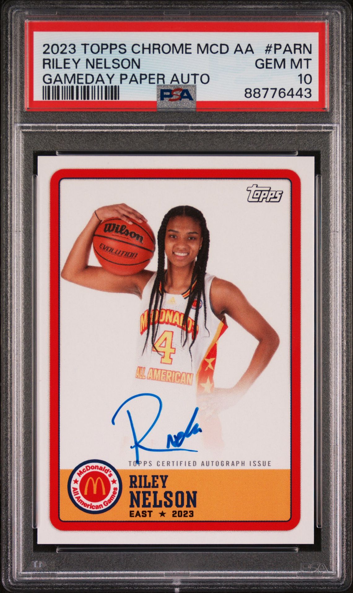 2023 Topps Chrome TOPPS CHROME MCDONALD'S ALL-AMERICAN GAMEDAY PAPER AUTOGRAPHS #PARN Riley Nelson front