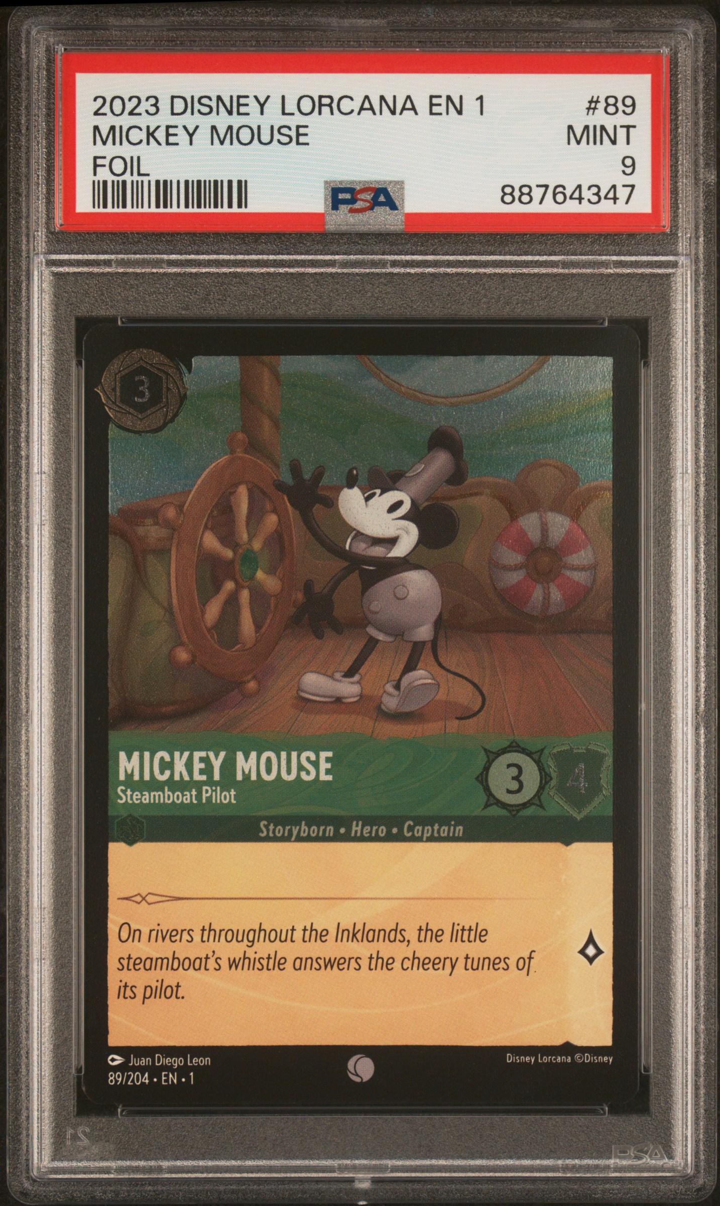 2023 Disney Lorcana En 1-The First Chapter Foil #89 Mickey Mouse - Steamboat Pilot – PSA MINT 9
