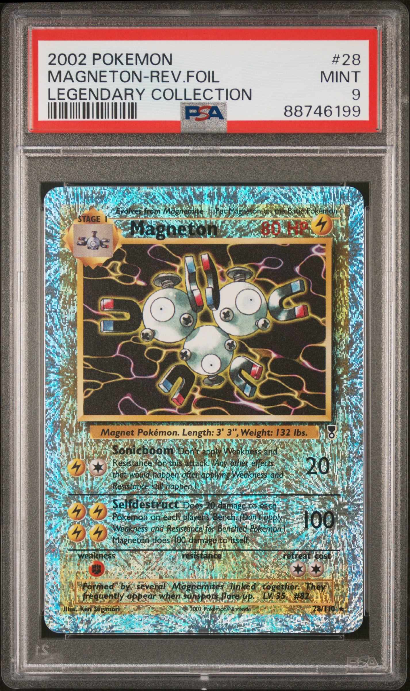 2002 Pokemon Legendary Collection 28 Magneton-Reverse Foil – PSA MINT 9