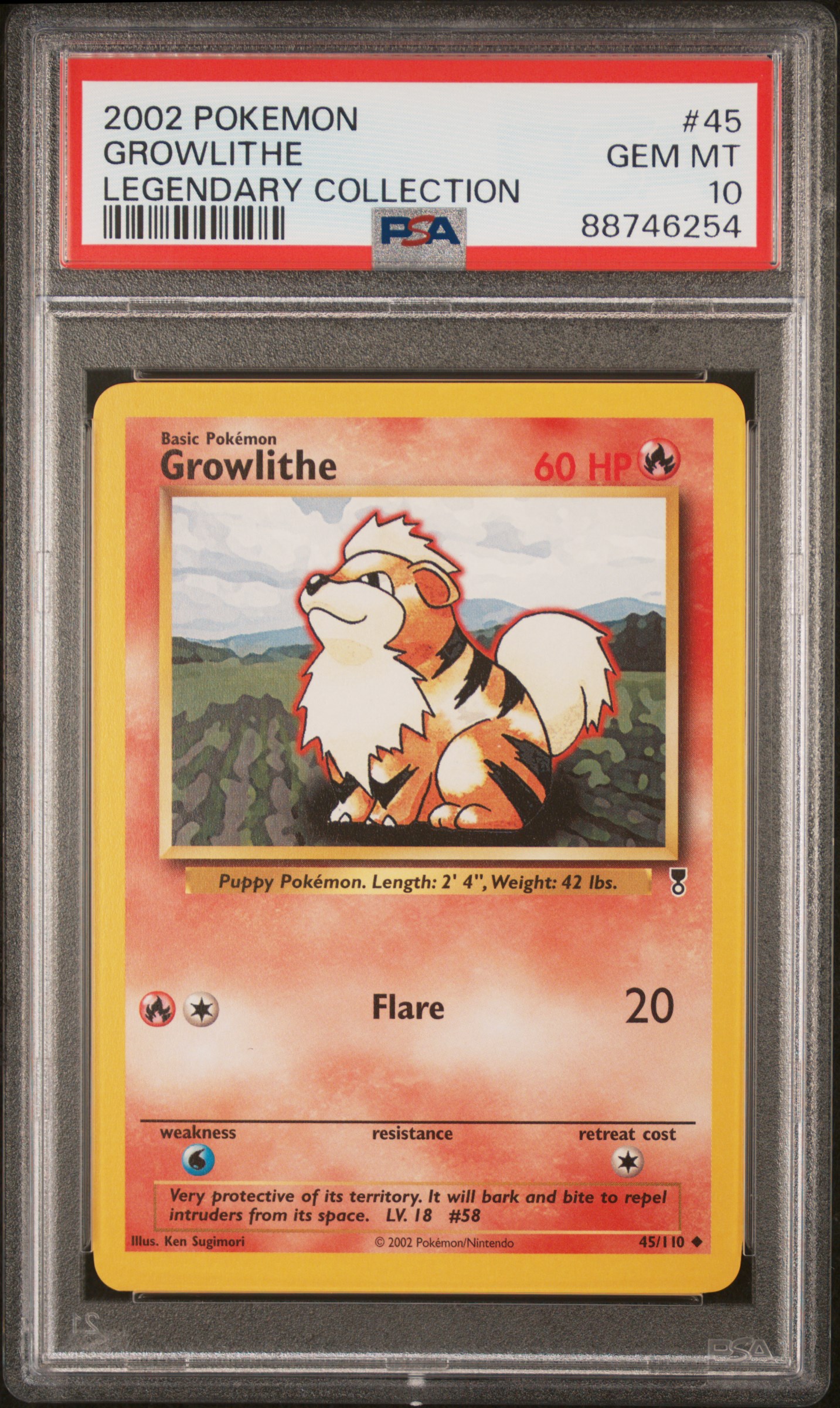 2002 Pokemon Legendary Collection #45 Growlithe – PSA GEM MT 10