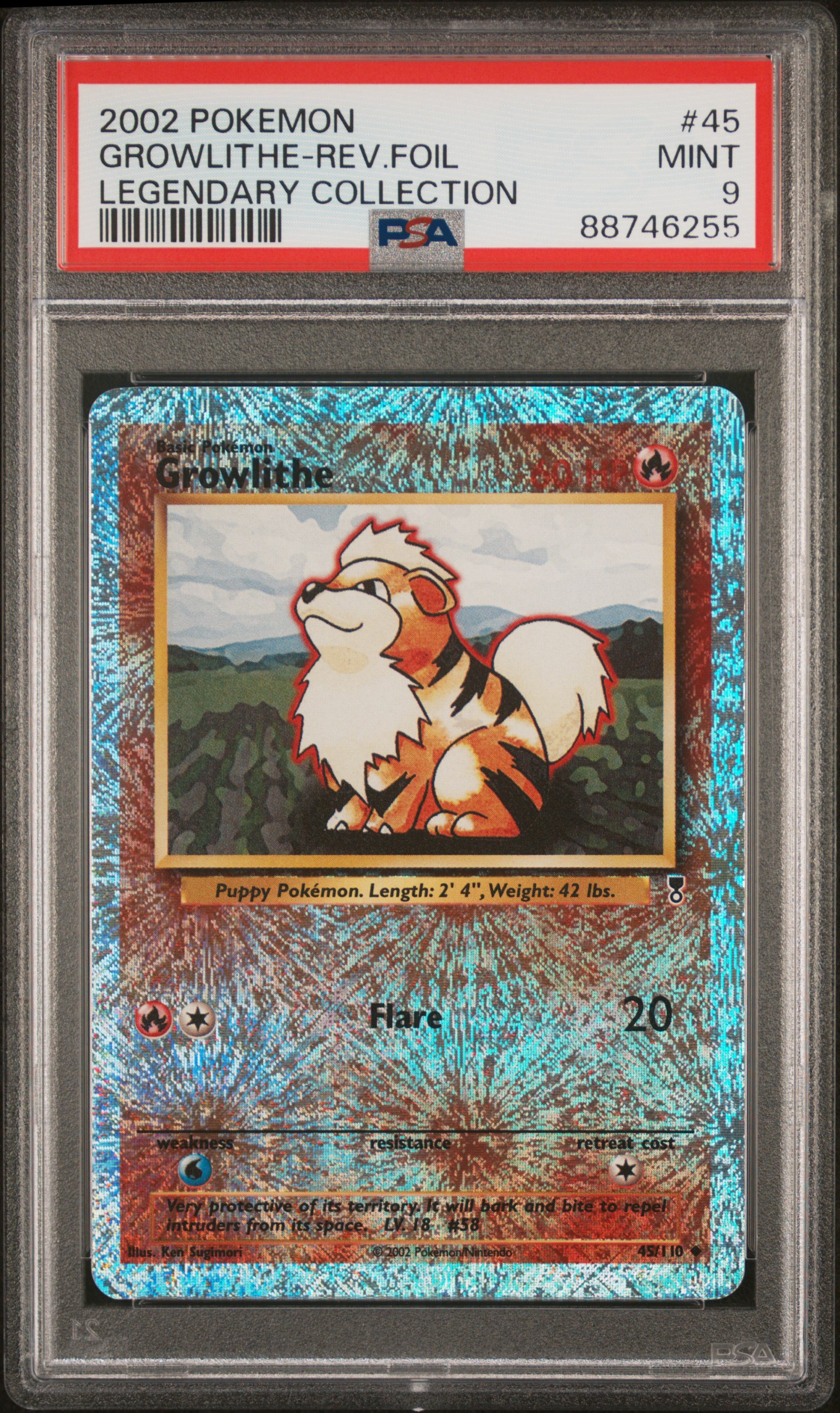 2002 Pokemon Legendary Collection 45 Growlithe-Reverse Foil – PSA MINT 9