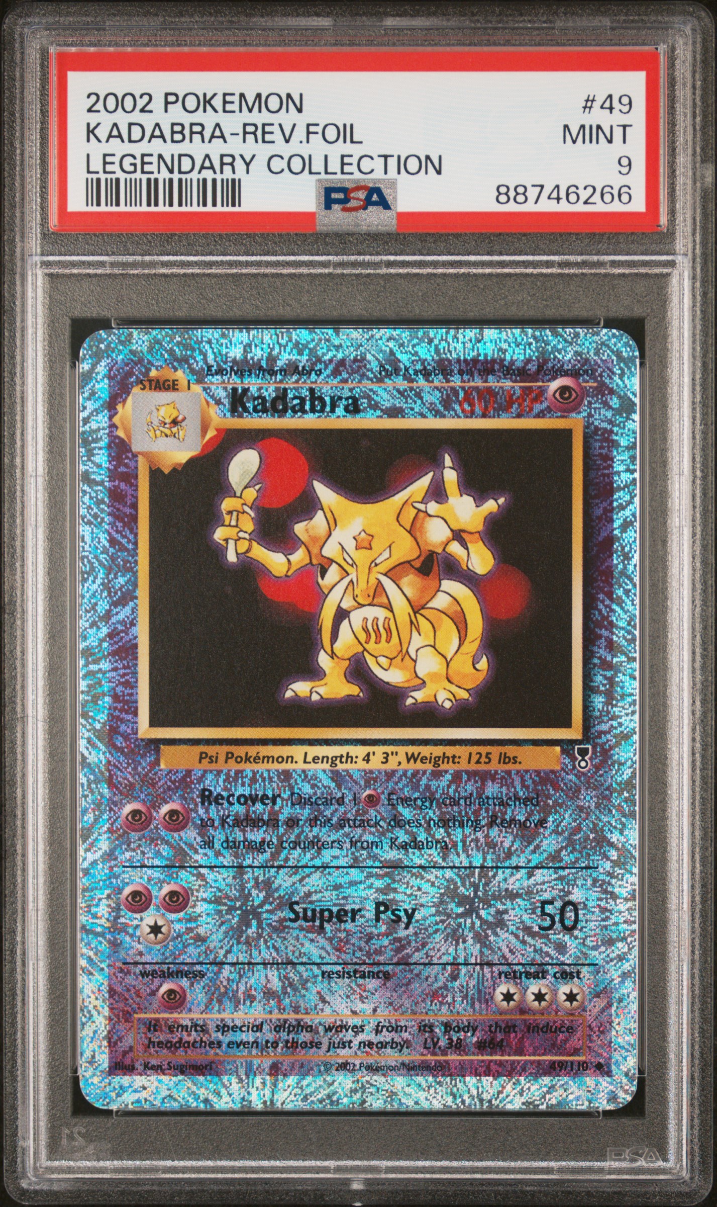 2002 Pokemon Legendary Collection 49 Kadabra-Reverse Foil – PSA MINT 9