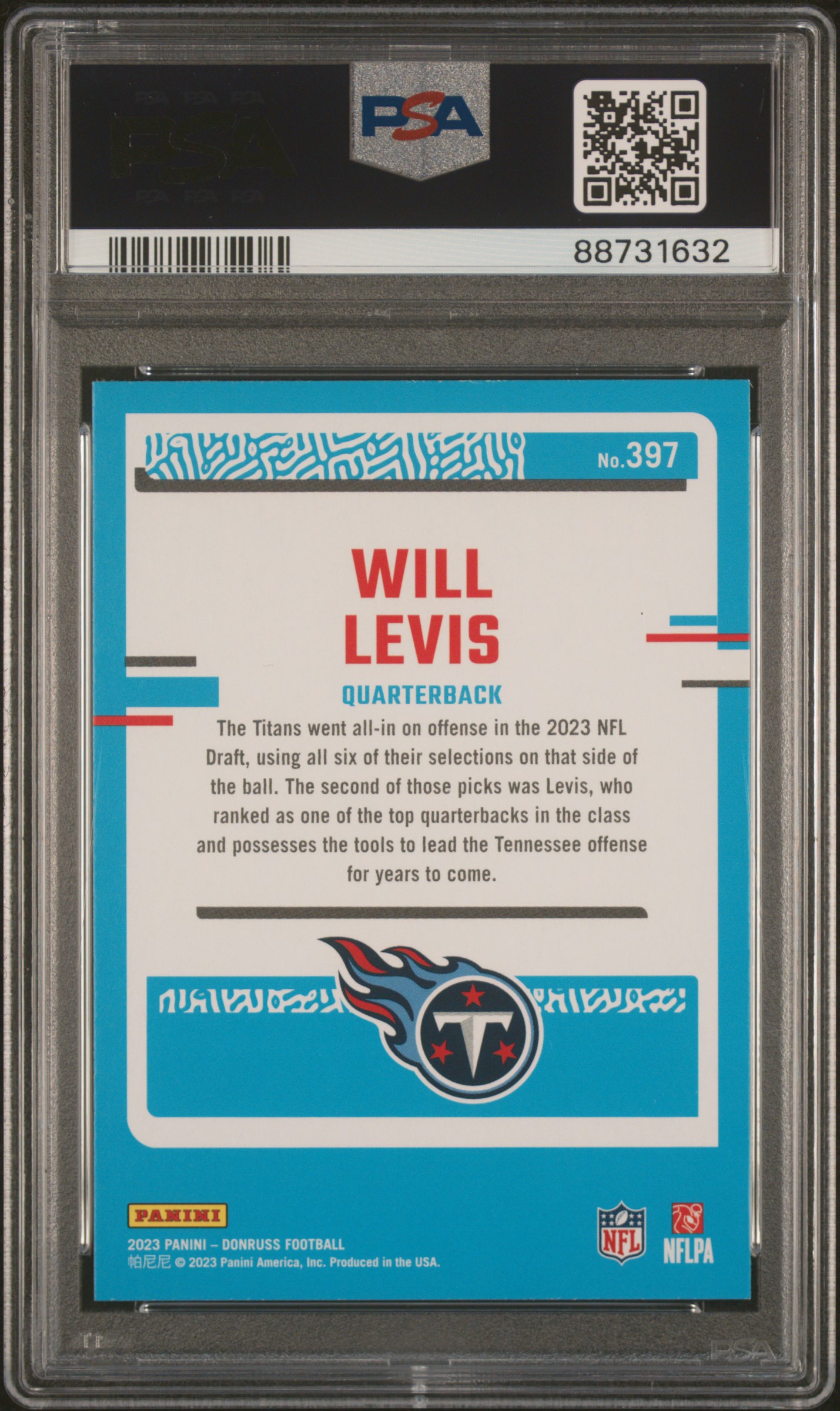 2023 Panini Donruss Will Levis #397 Gem Mt 10 back