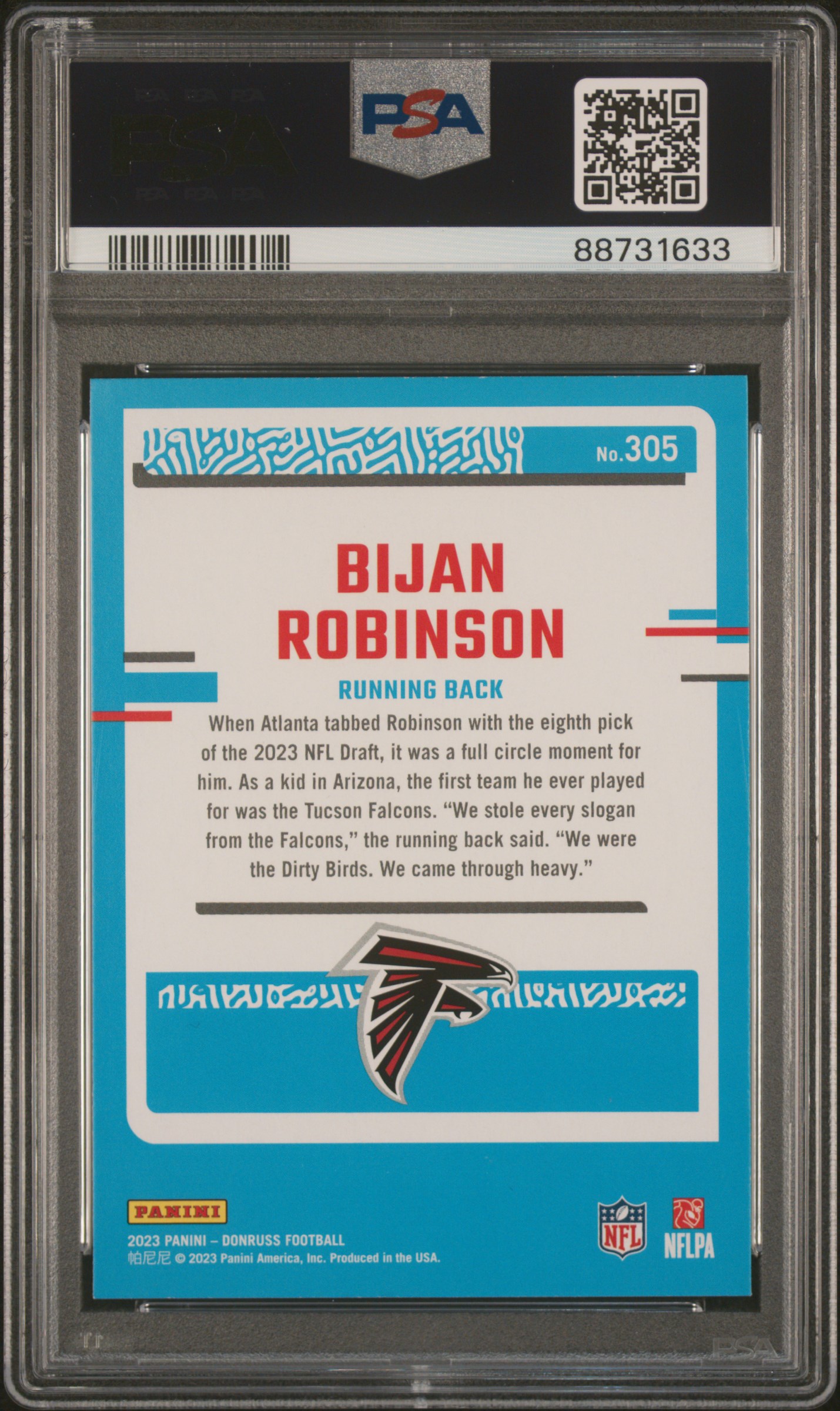 2023 Panini Donruss Bijan Robinson #305 Gem Mt 10 back