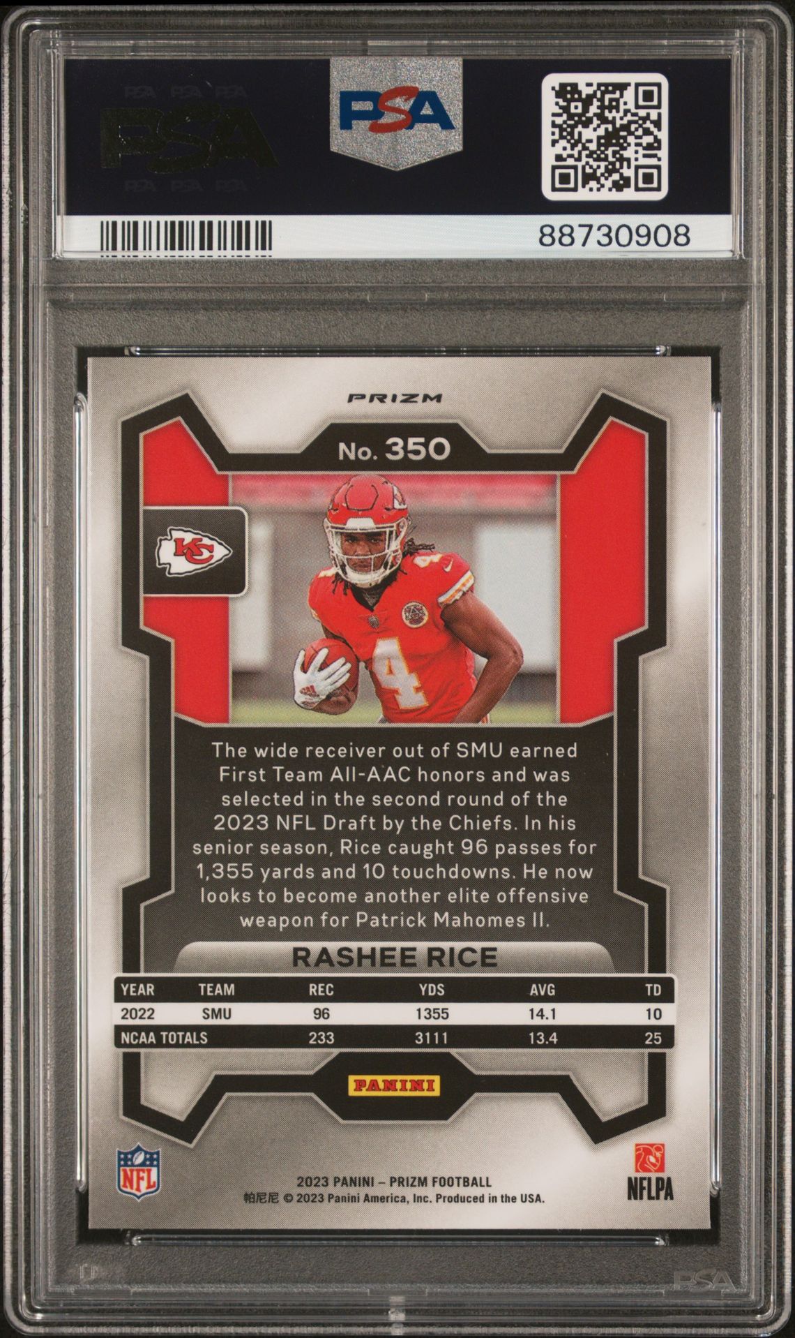 2023 Panini Prizm Rashee Rice #350 (Neon Green Pulsar) Gem Mt 10 back