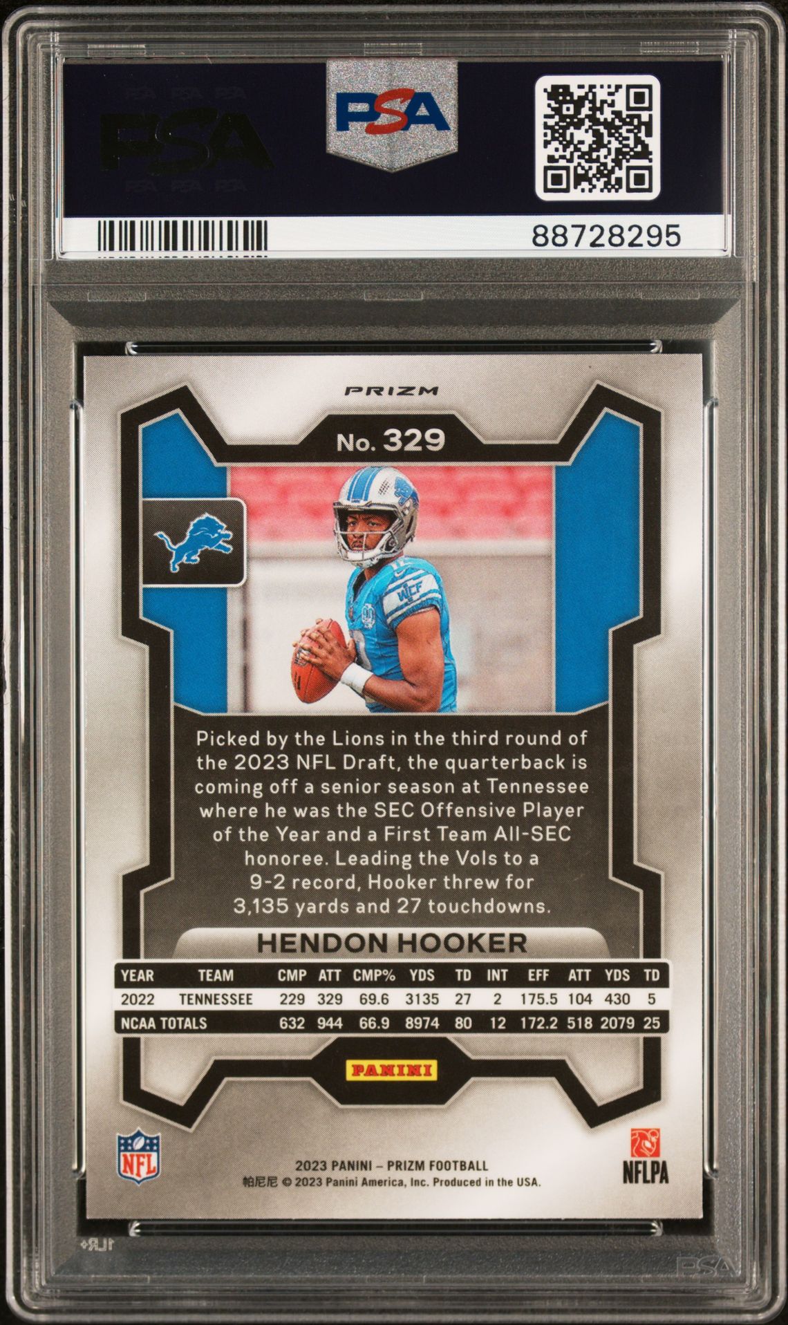2023 Panini Prizm Hendon Hooker #329 (Green Wave) Gem Mt 10 back