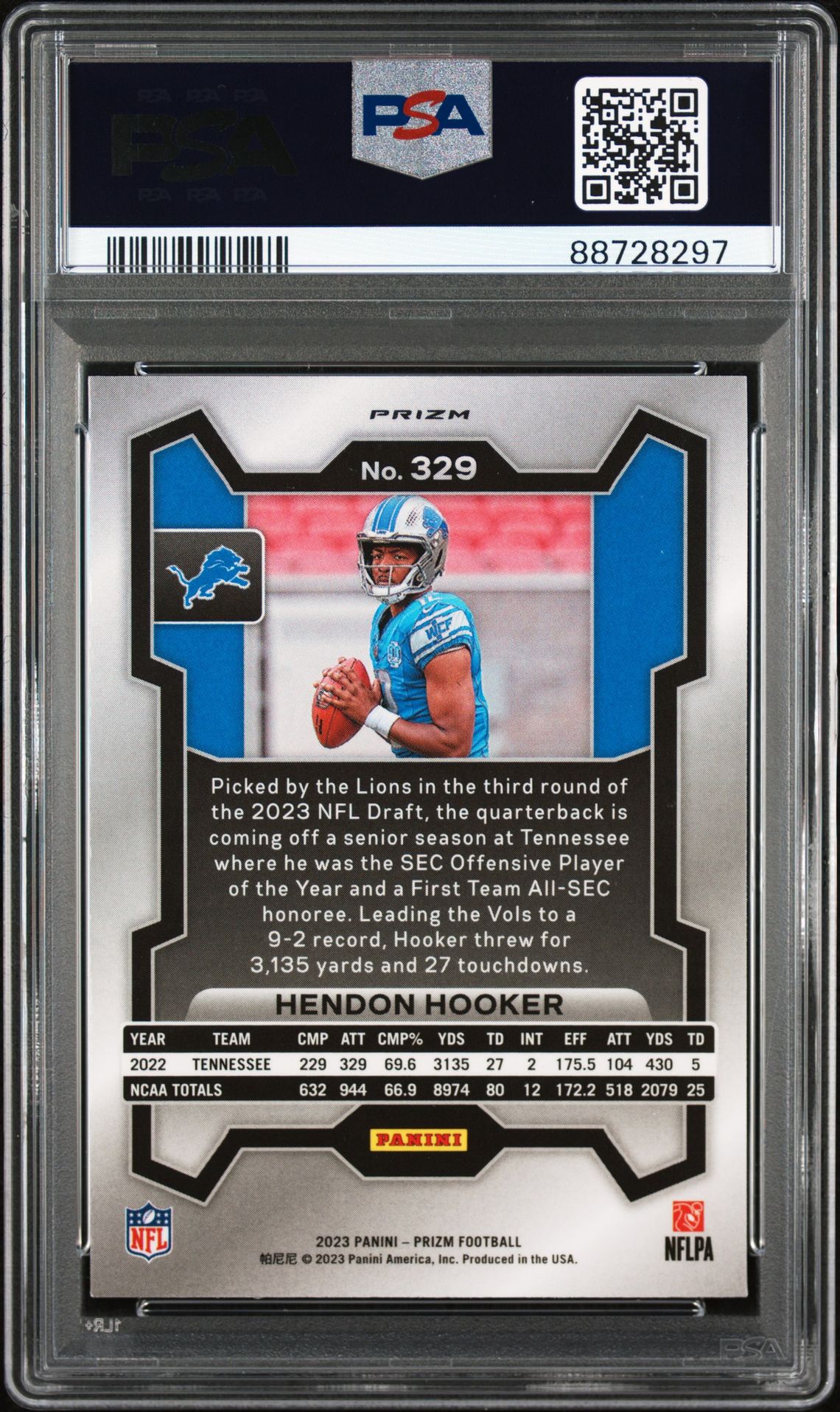 2023 Panini Prizm Hendon Hooker #329 (Lazer Prizm) Gem Mt 10 back