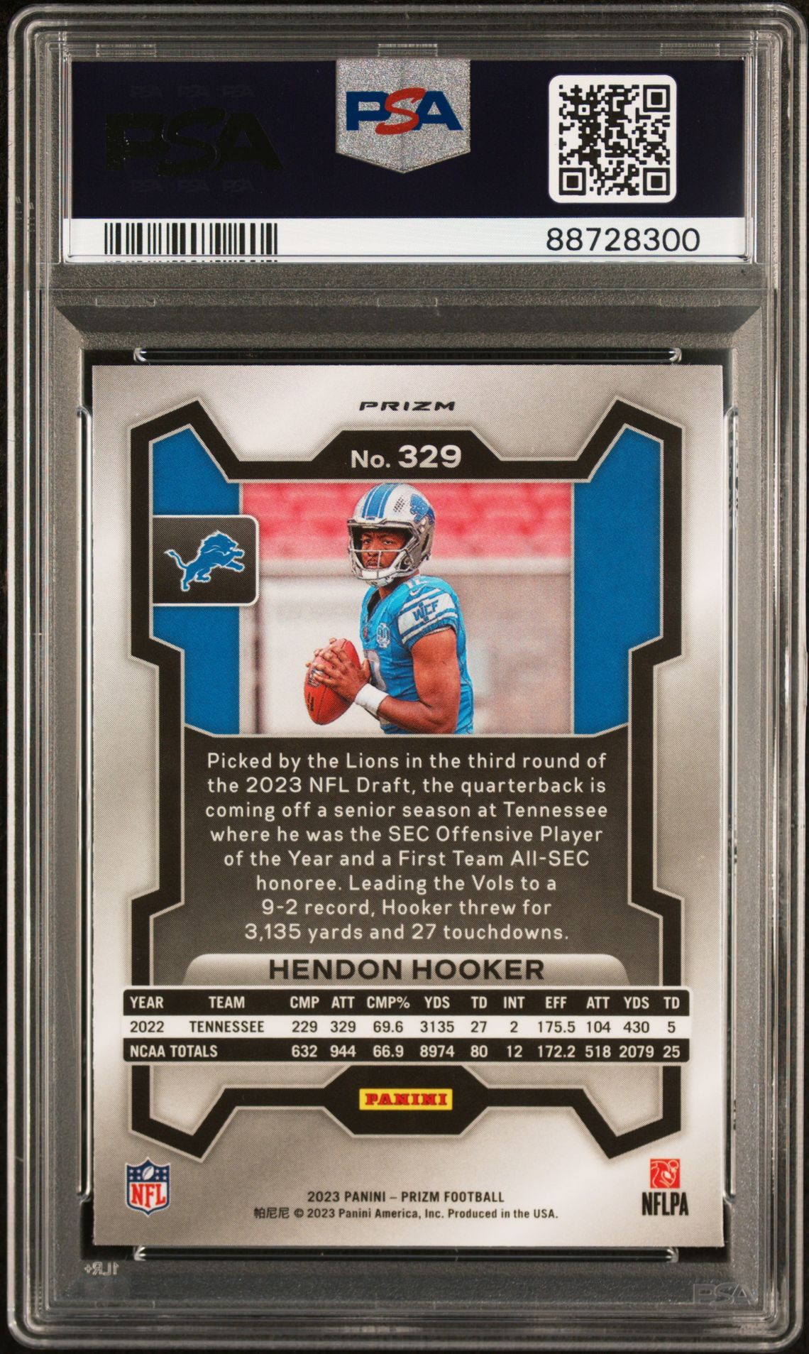 2023 Panini Prizm Hendon Hooker #329 (Pink Prizm) Gem Mt 10 back