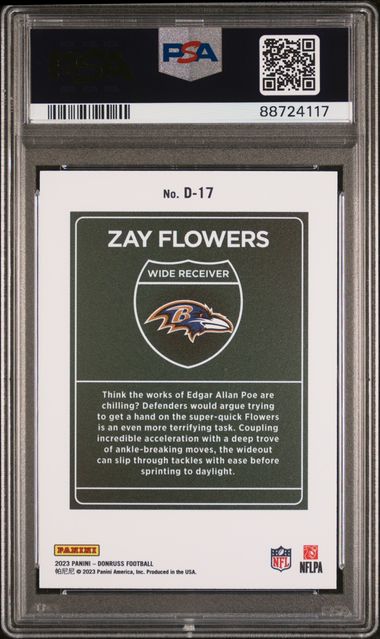 2023 Panini Donruss Downtown! Zay Flowers #D17 Gem Mt 10 back