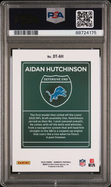 2022 Panini Donruss Downtown Aidan Hutchinson #Dtah (Downtown!) Gem Mt 10 back