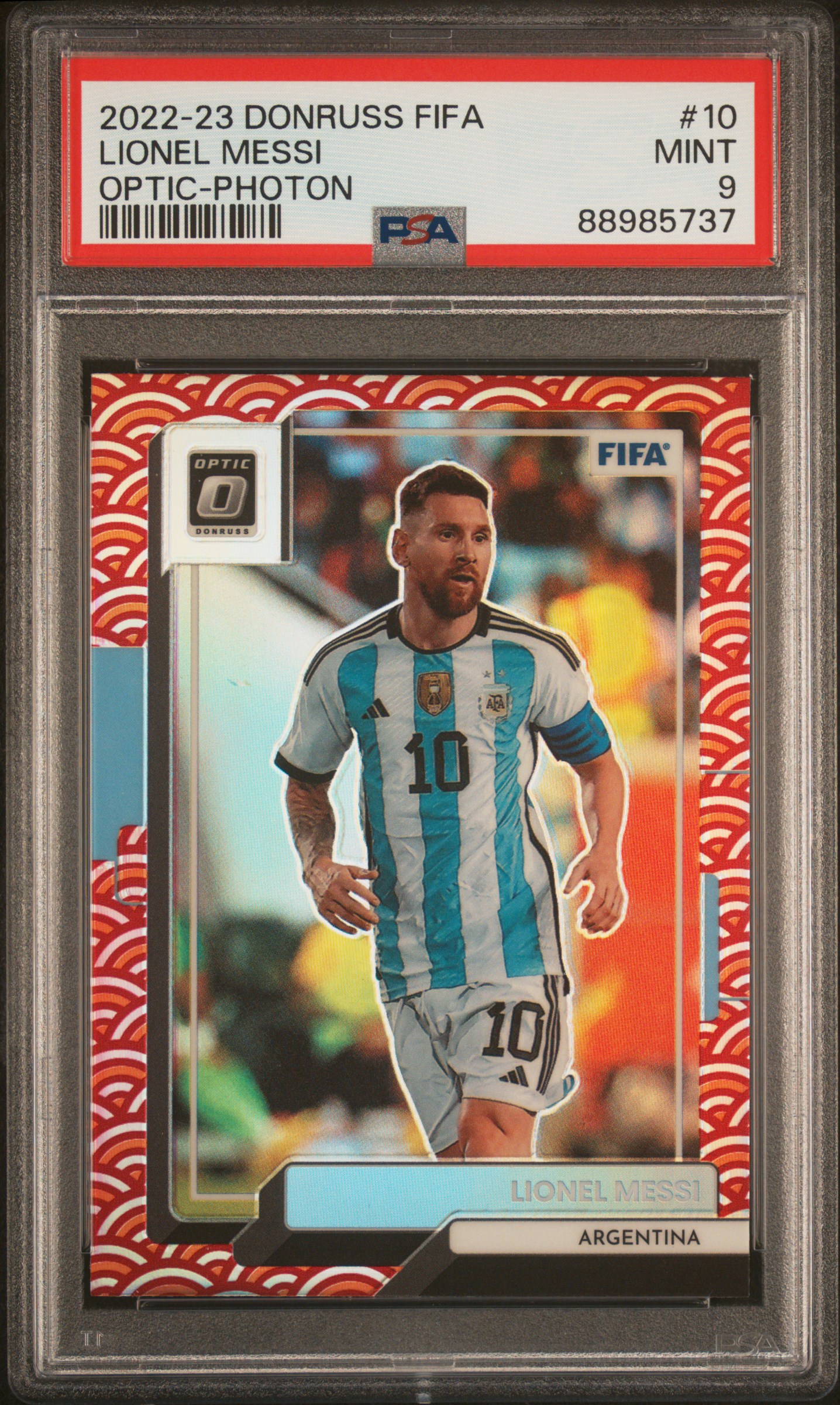 2022 Panini Donruss FIFA Optic-Photon #10 Lionel Messi – PSA MINT 9