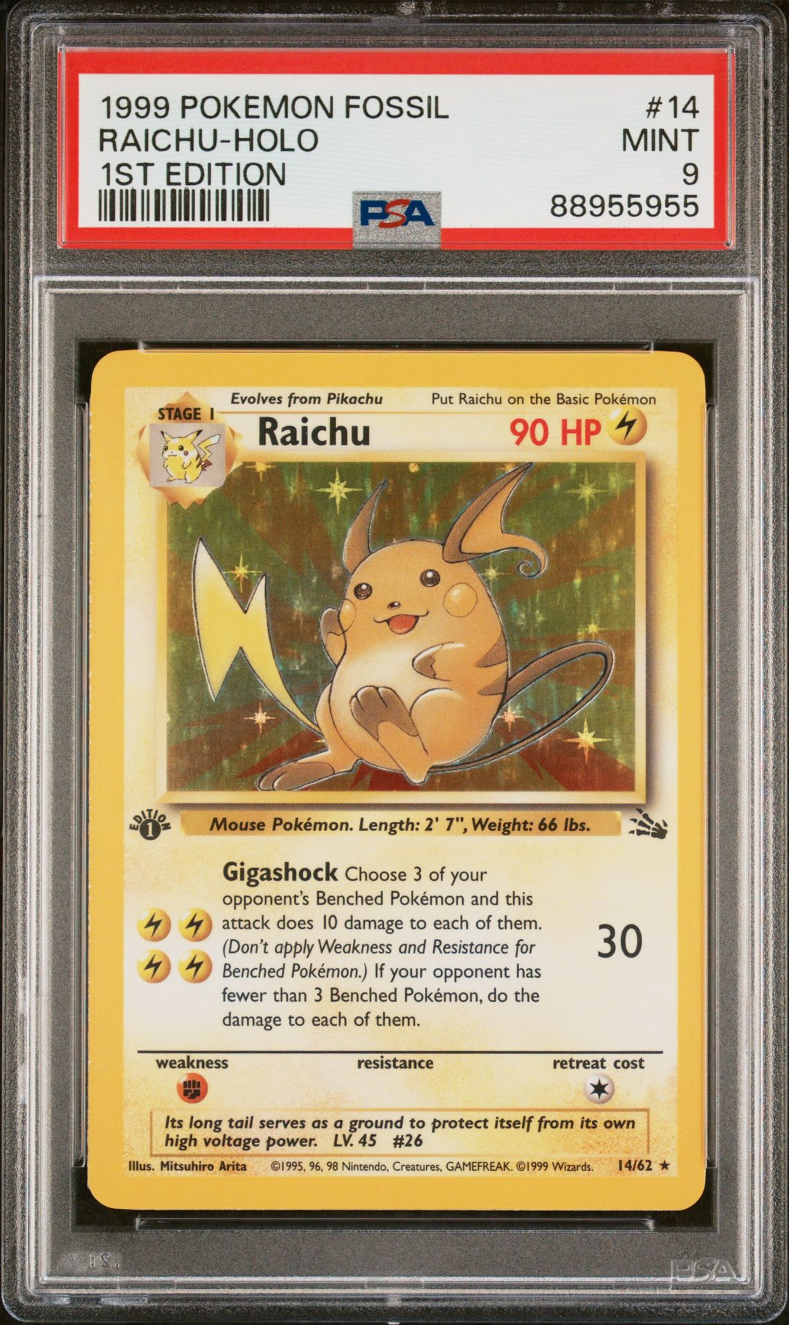 1999 Pokemon POKEMON FOSSIL 1ST EDITION #14 Raichu-Holo front