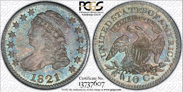 1821 10C Large Date MS62