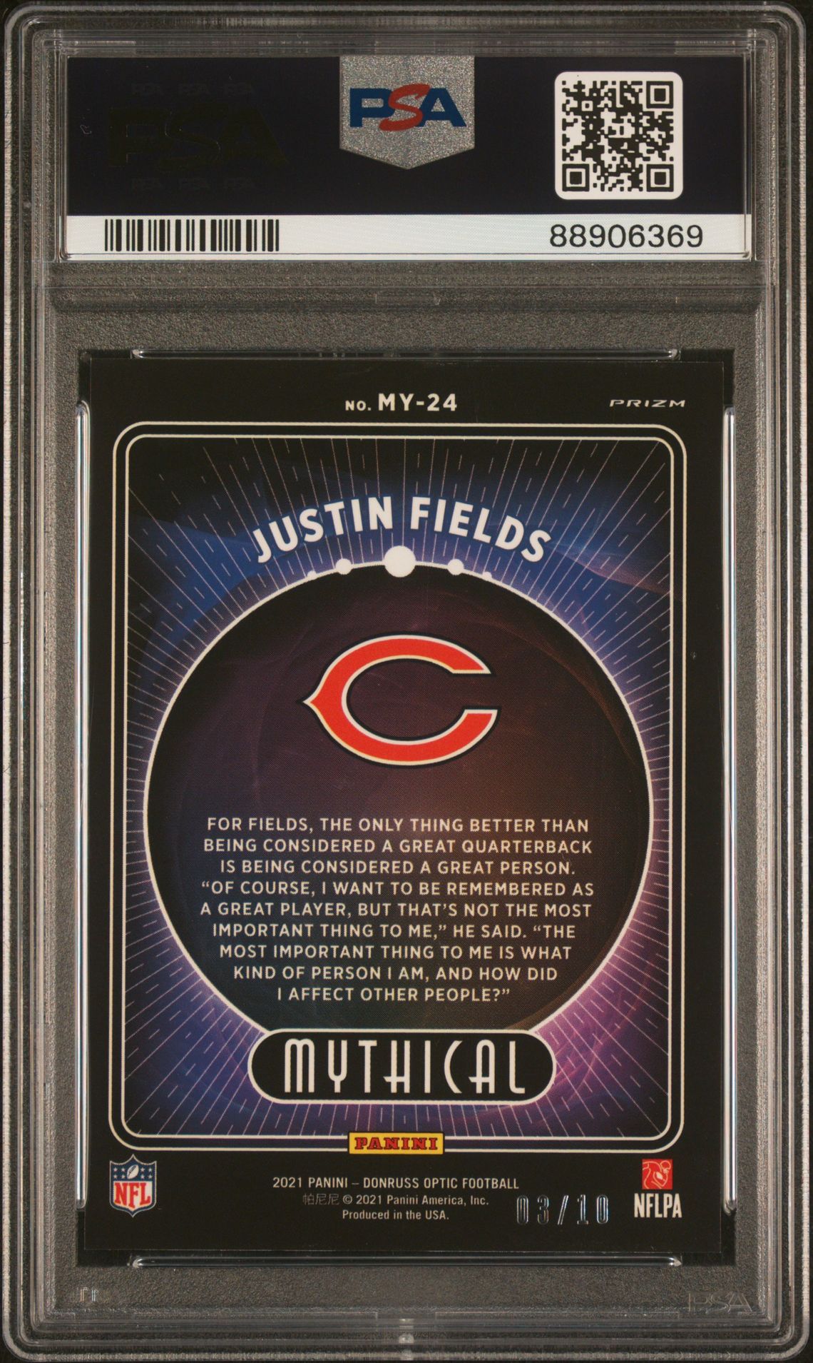 2021 Panini Donruss Optic Mythical Justin Fields #My24 (Mythical-Gold) Mint 9 back
