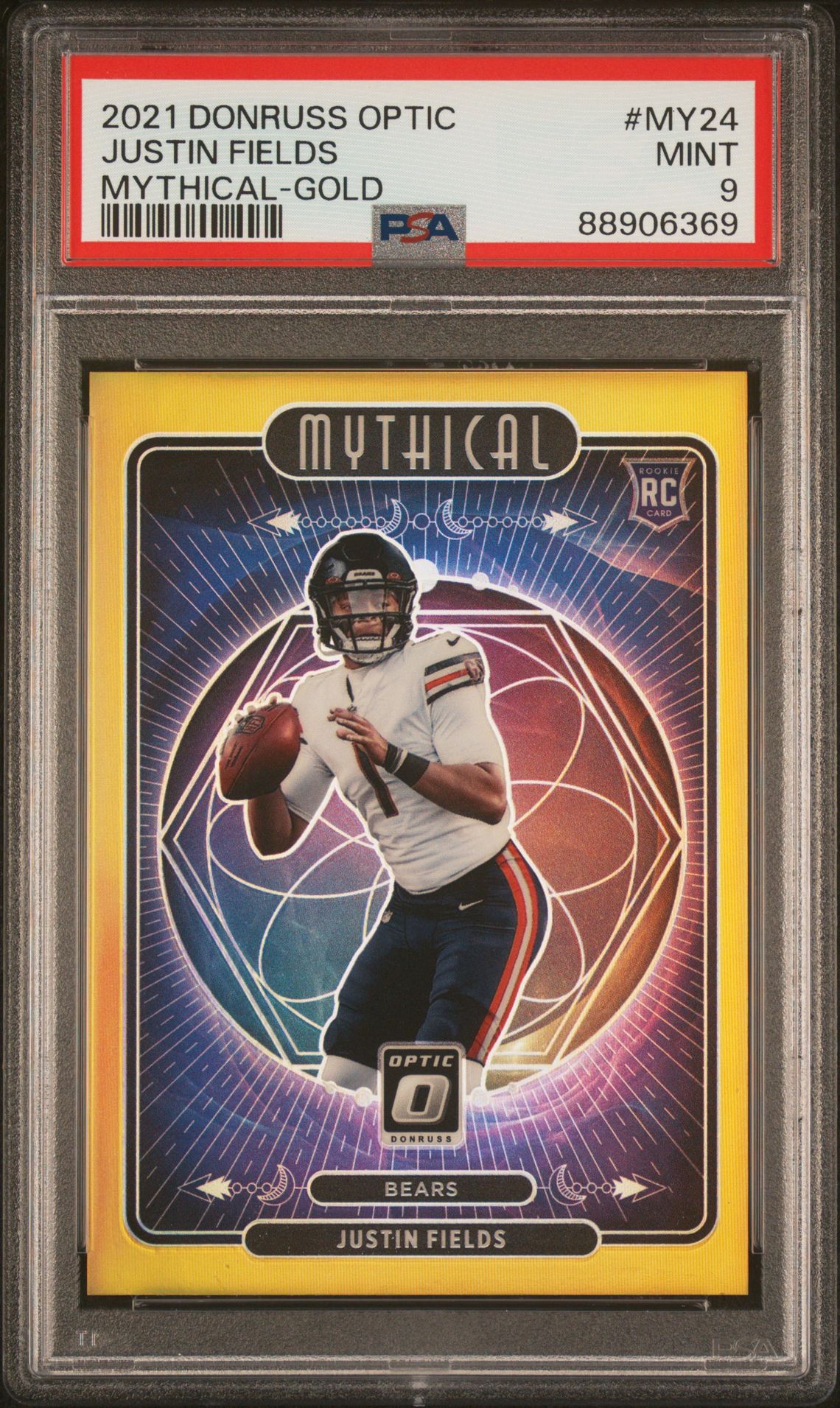2021 Panini Donruss Optic Mythical Justin Fields #My24 (Mythical-Gold) Mint 9 front