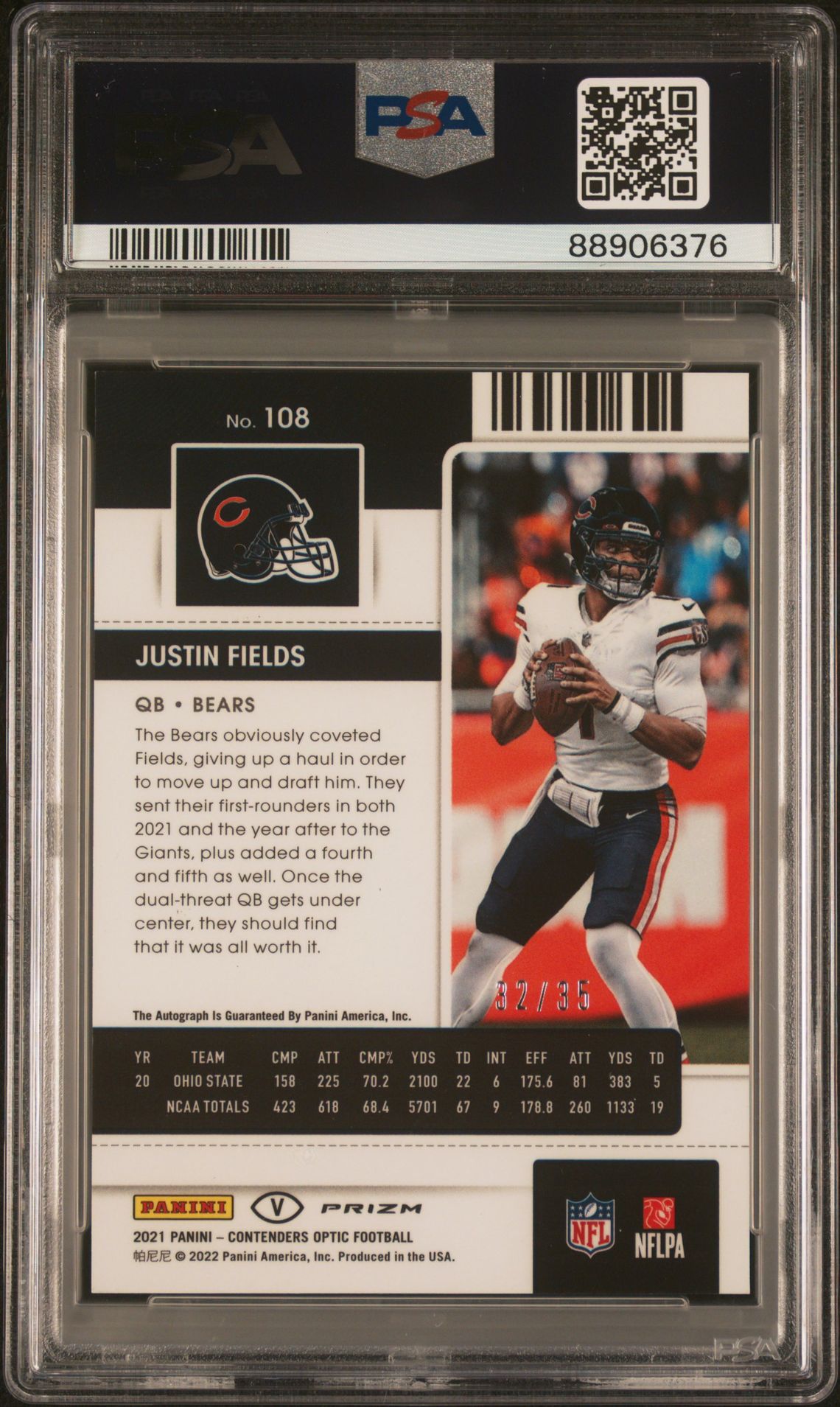 2021 Panini Contenders Optic Justin Fields #108 (Var-Autograph-Teal) Mint 9 back
