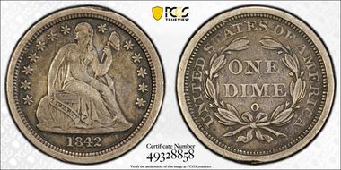 1842-O 10C F-102a, Medium O VF35