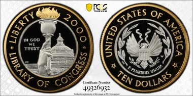 2000-W $10 Library of Congress Bimetallic PR70DCAM