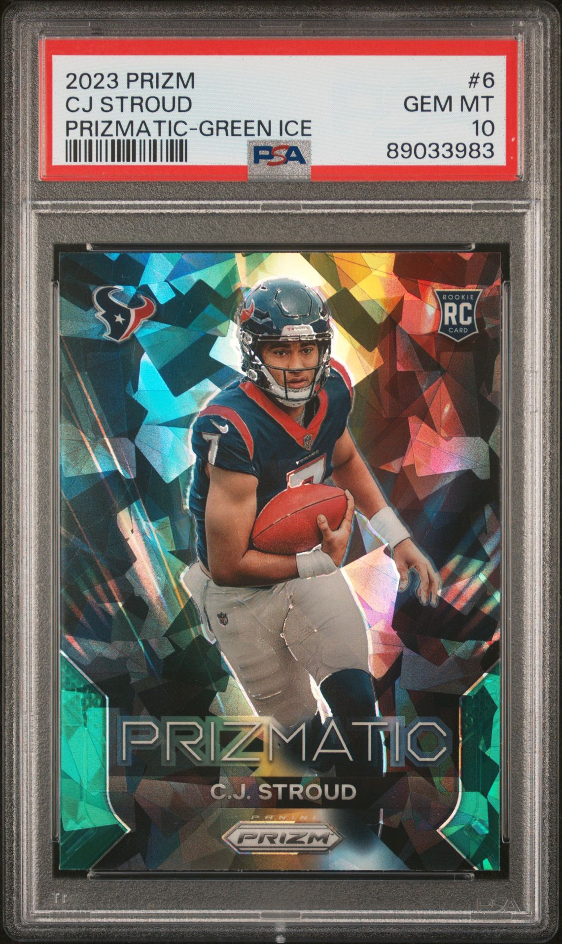 2023 PANINI PRIZM PRIZMATIC CJ STROUD PRIZMATIC-GREEN ICE 6 GEM MT 10 front