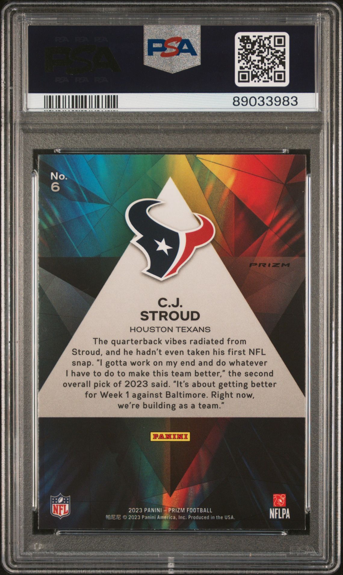 2023 PANINI PRIZM PRIZMATIC CJ STROUD PRIZMATIC-GREEN ICE 6 GEM MT 10 back