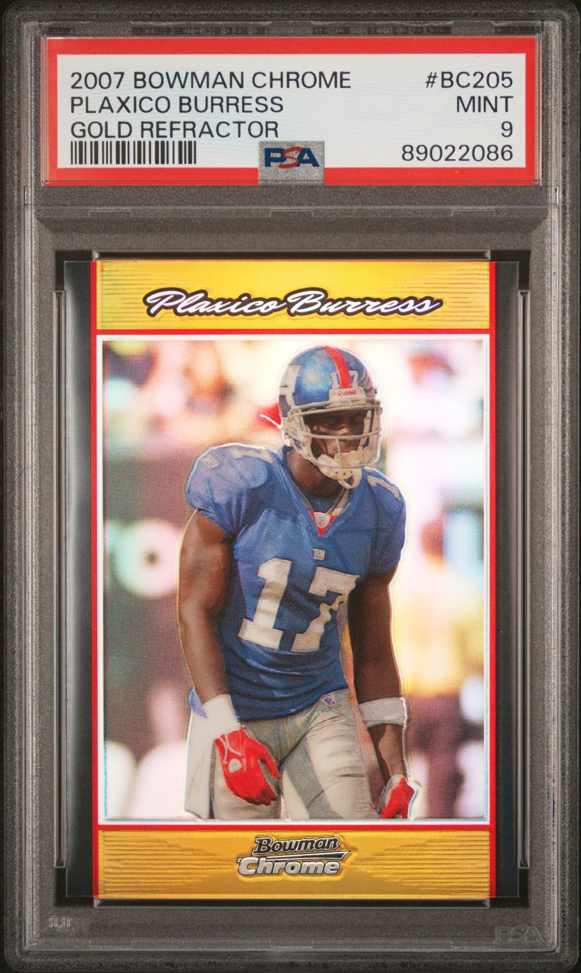 2007 Bowman Chrome Plaxico Burress #Bc205 (Gold Refractor) Mint 9 front