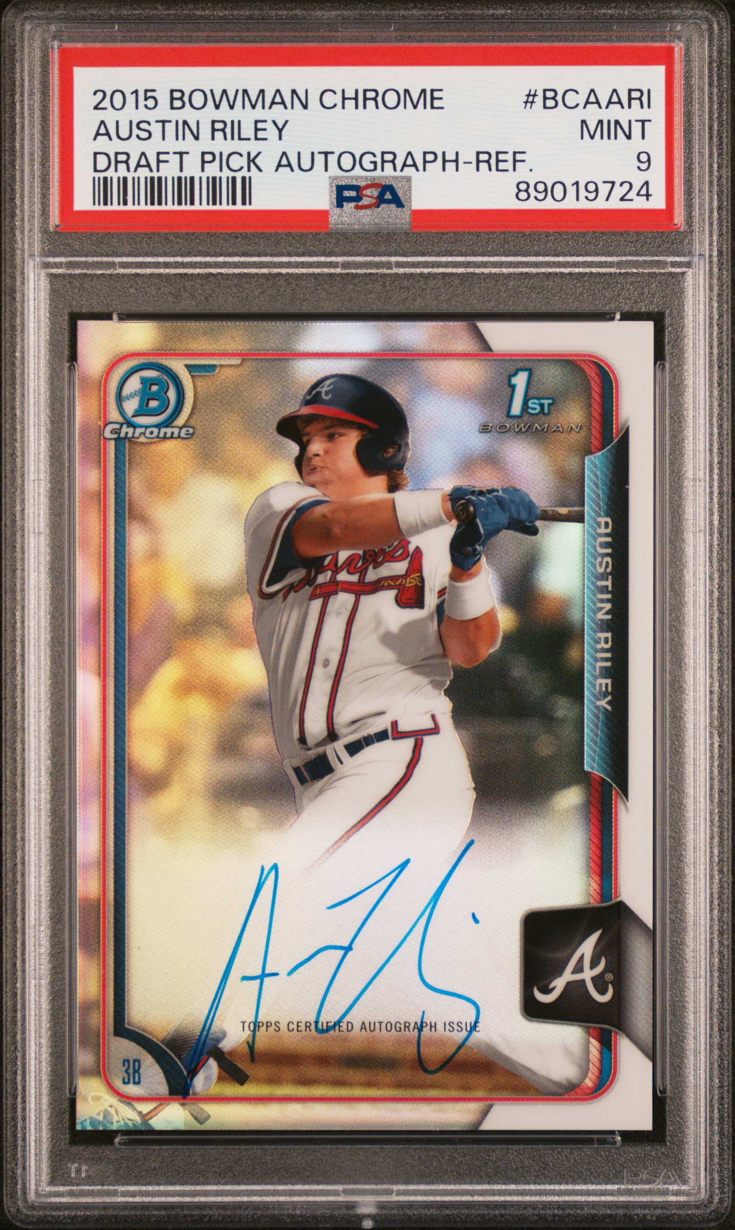 2015 Bowman Chrome Draft Pick Autograph Refractor #BCA-ARI Austin Riley Signed Rookie Card – PSA MINT 9