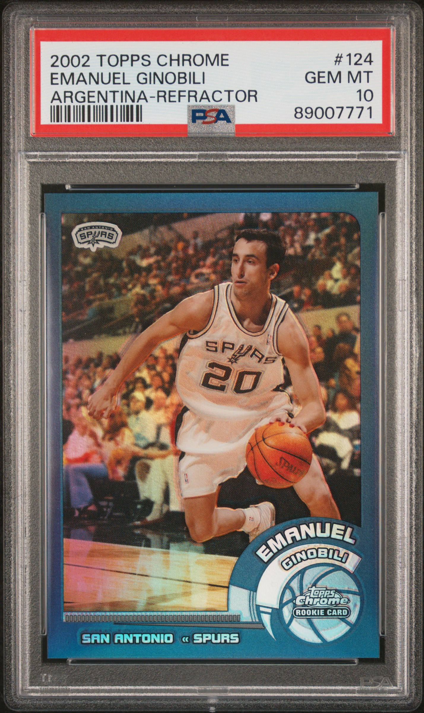 2002-03 Topps Chrome Argentina-Refractor #124 Emanuel Ginobili Rookie Card – PSA GEM MT 10