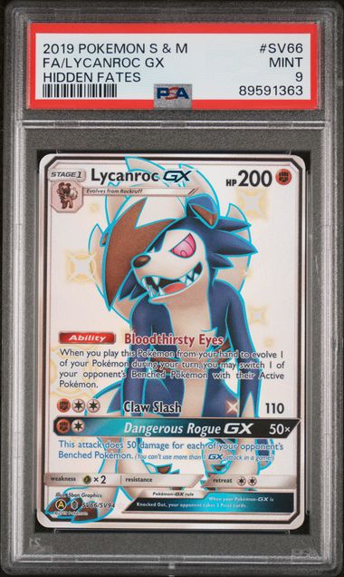 2019 Pokemon Hidden Fates Full Art #SV66 Lycanroc Gx front