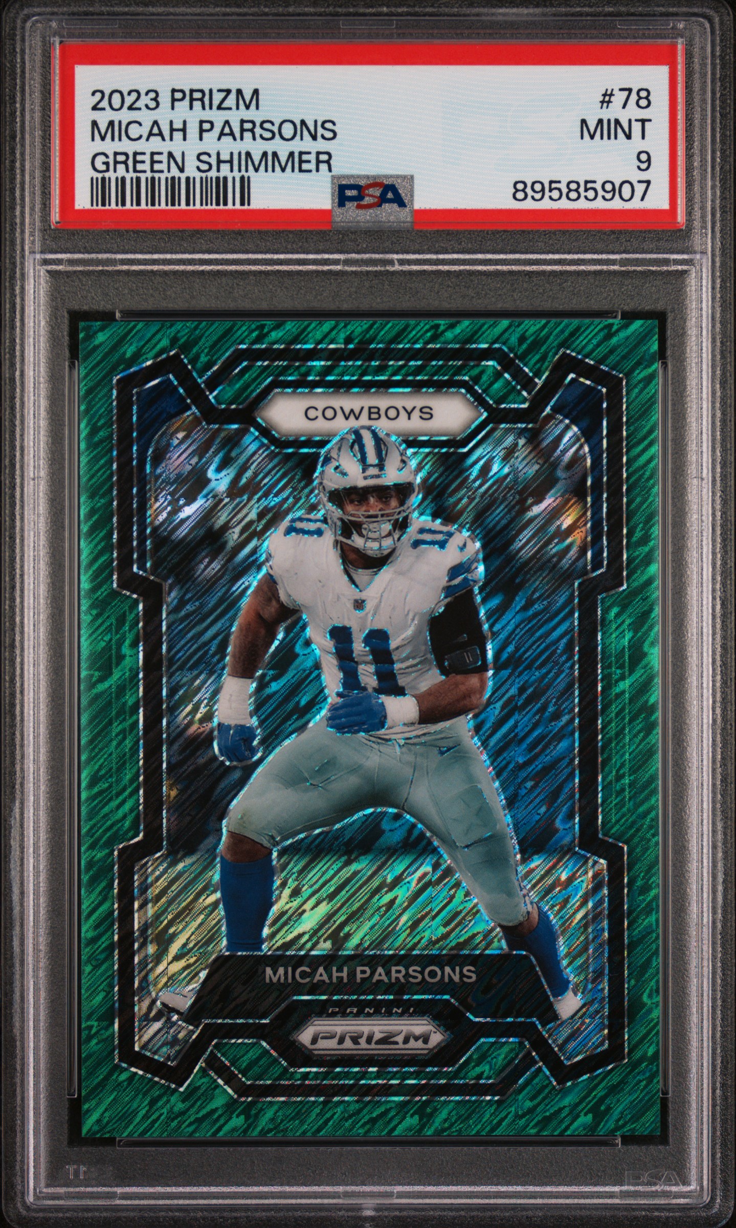 2023 Panini Prizm Green Shimmer #78 Micah Parsons Rookie Card (#2/5) – PSA MINT 9