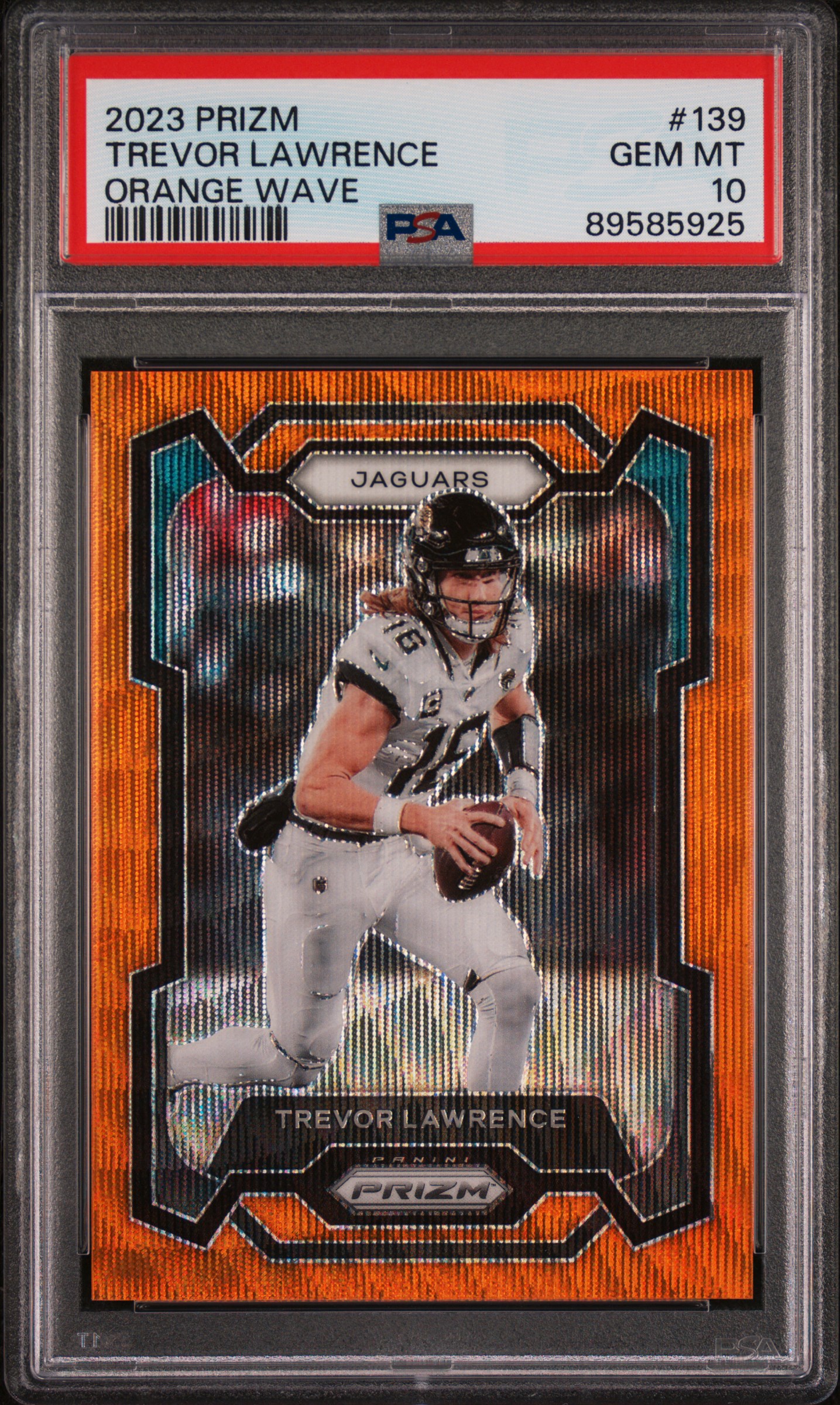 2023 Panini Prizm Orange Wave #139 Trevor Lawrence (#32/60) – PSA GEM MT 10