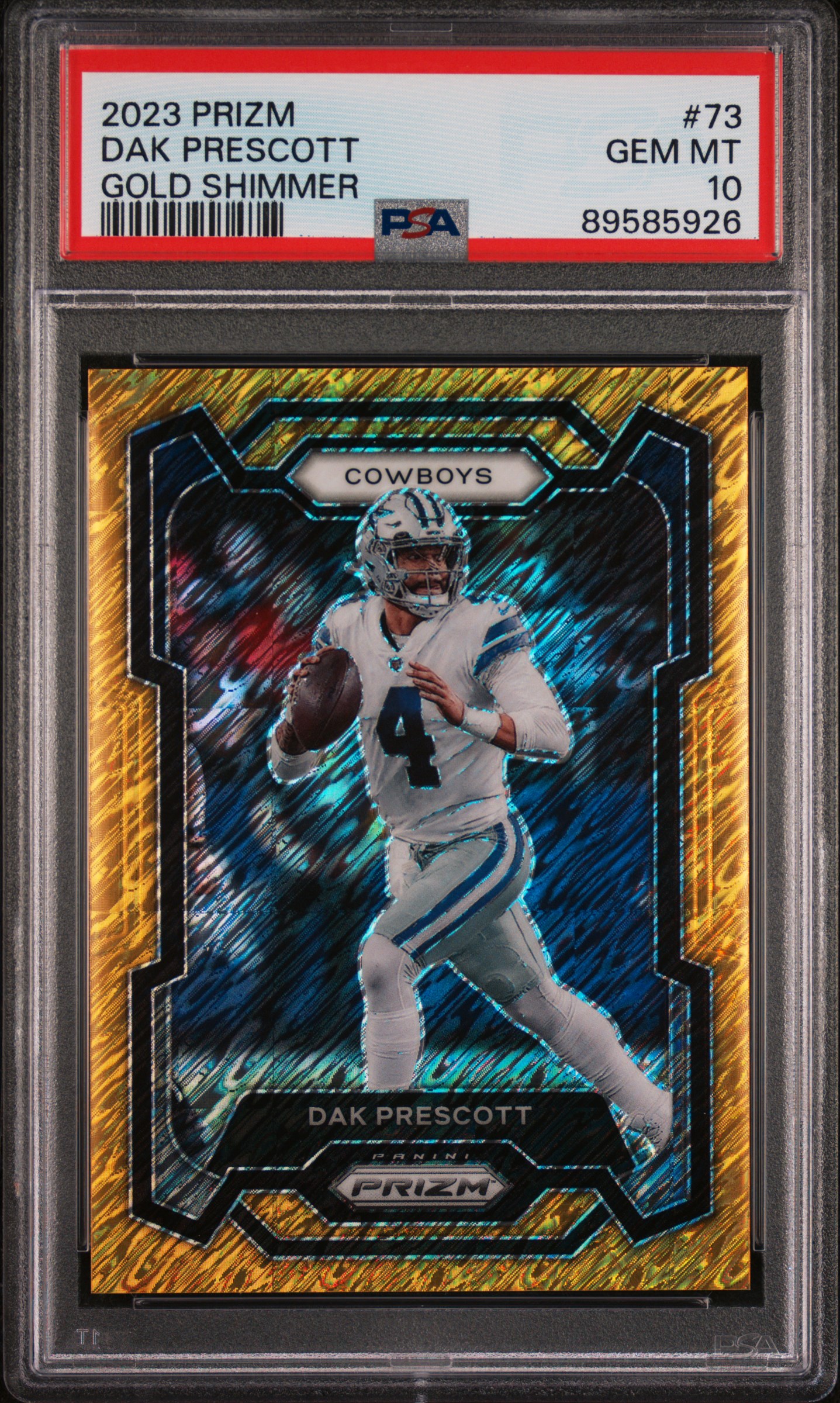 2023 Panini Prizm Gold Shimmer #73 Dak Prescott (#02/10) – PSA GEM MT 10