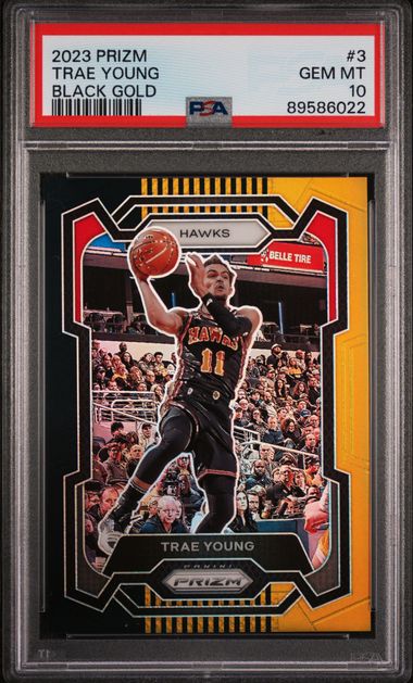 2023 Panini Prizm Black Gold #3 Trae Young (#2/5) – PSA GEM MT 10