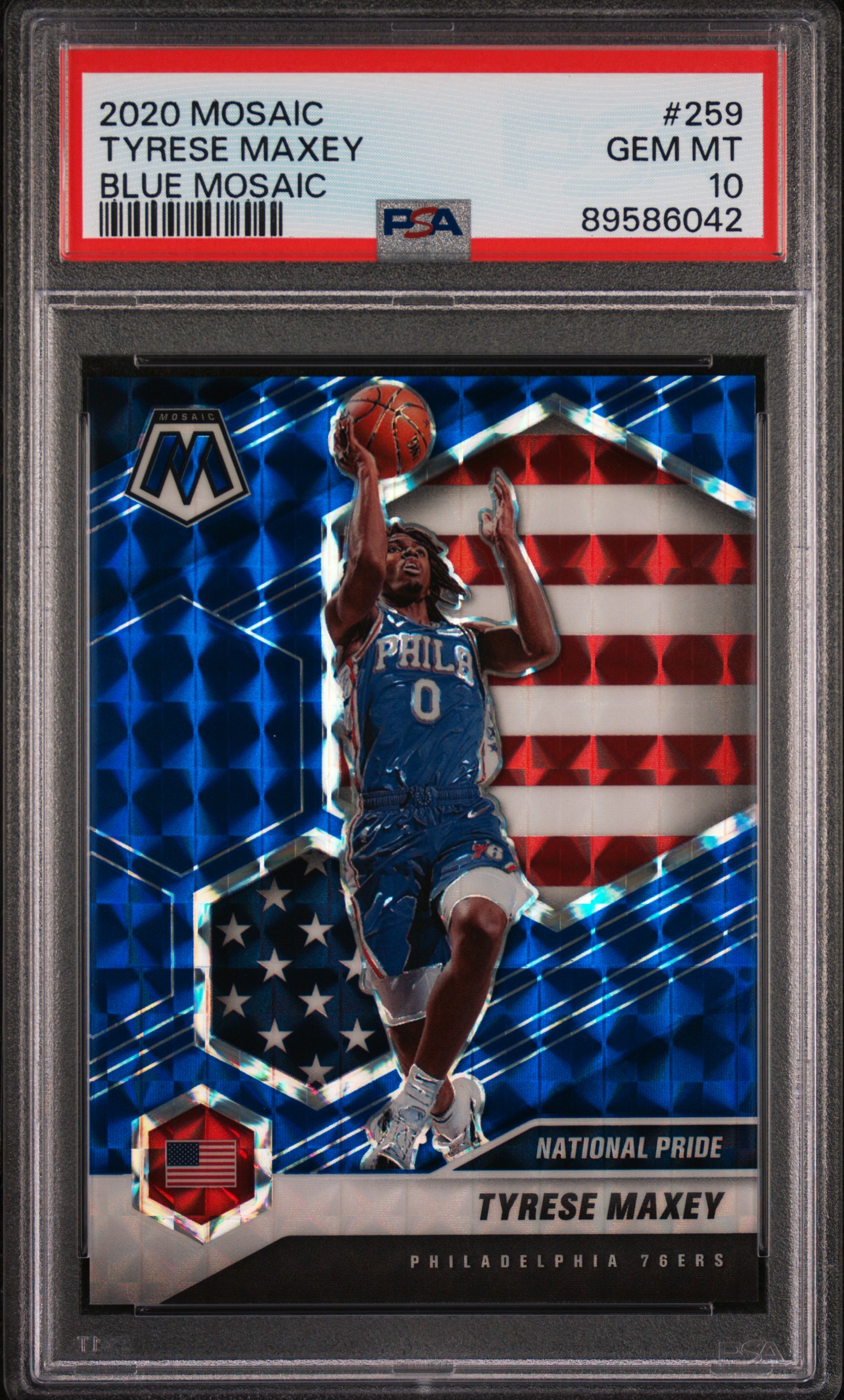 2020-21 Panini Mosaic Blue Mosaic #259 Tyrese Maxey Rookie Card (#02/99) – PSA GEM MT 10