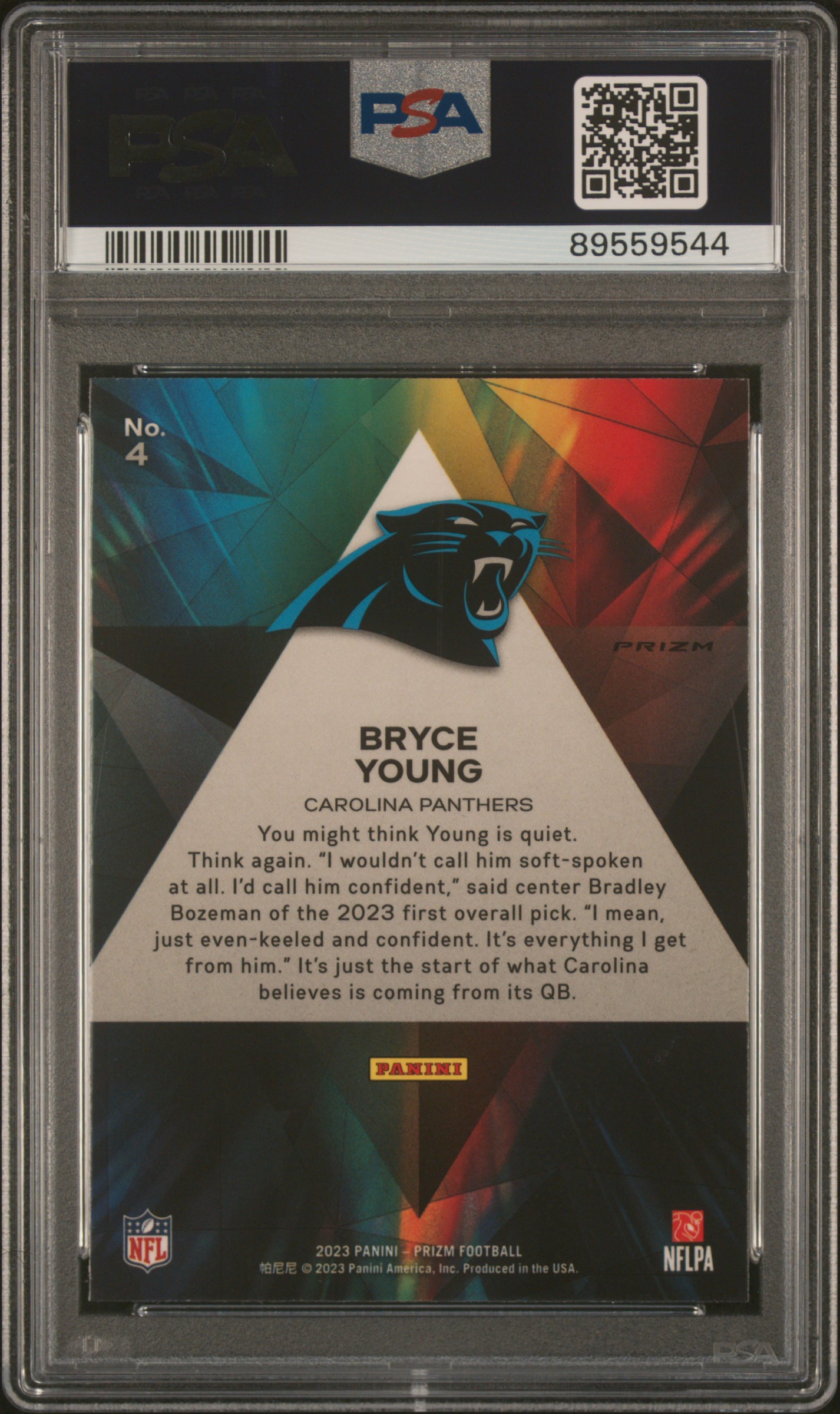 2023 Panini Prizm Prizmatic Bryce Young #4 (Prizmatic-Green Ice) Gem Mt 10 back