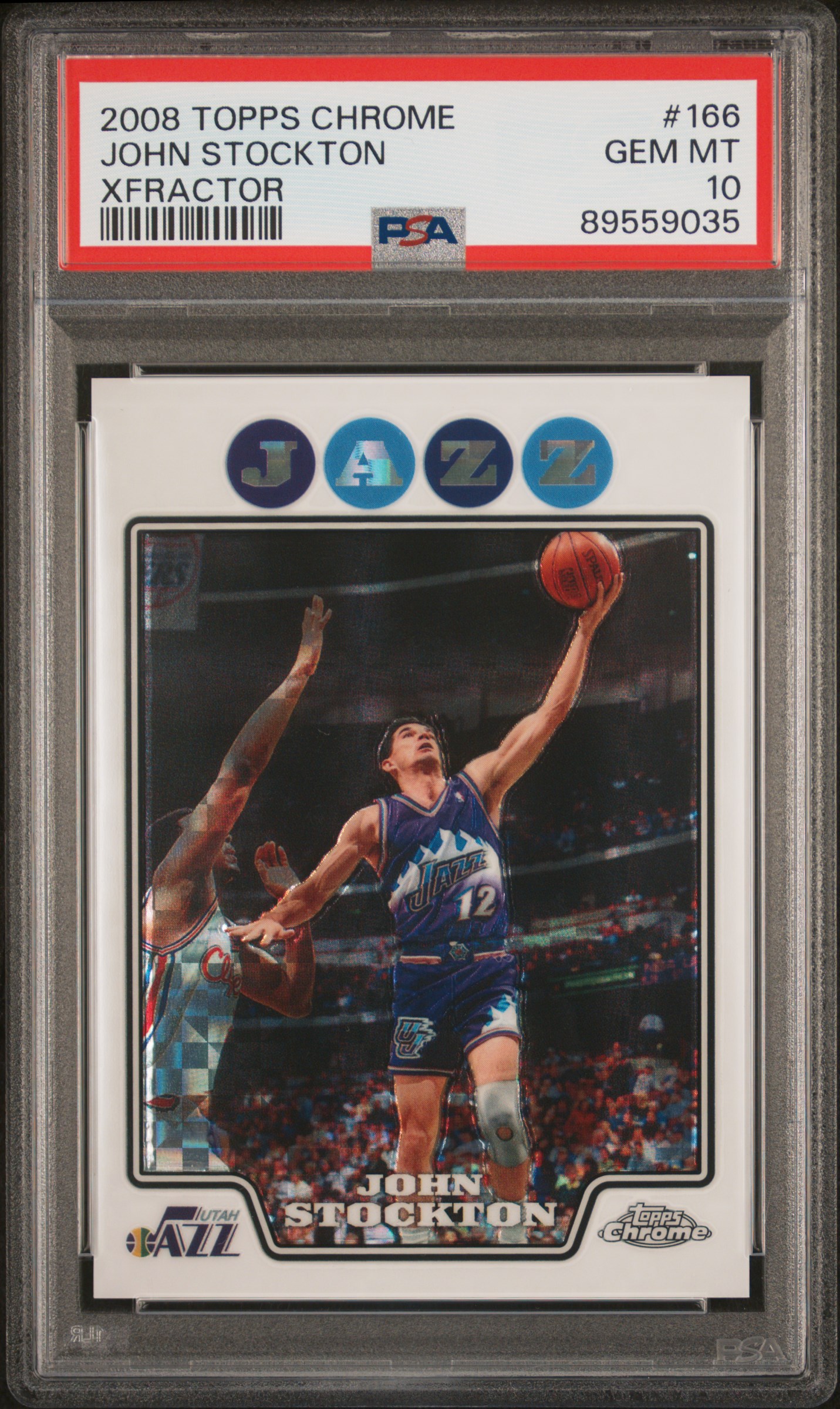 2008 Topps Chrome Xfractor #166 John Stockton (#265/288) – PSA GEM MT 10