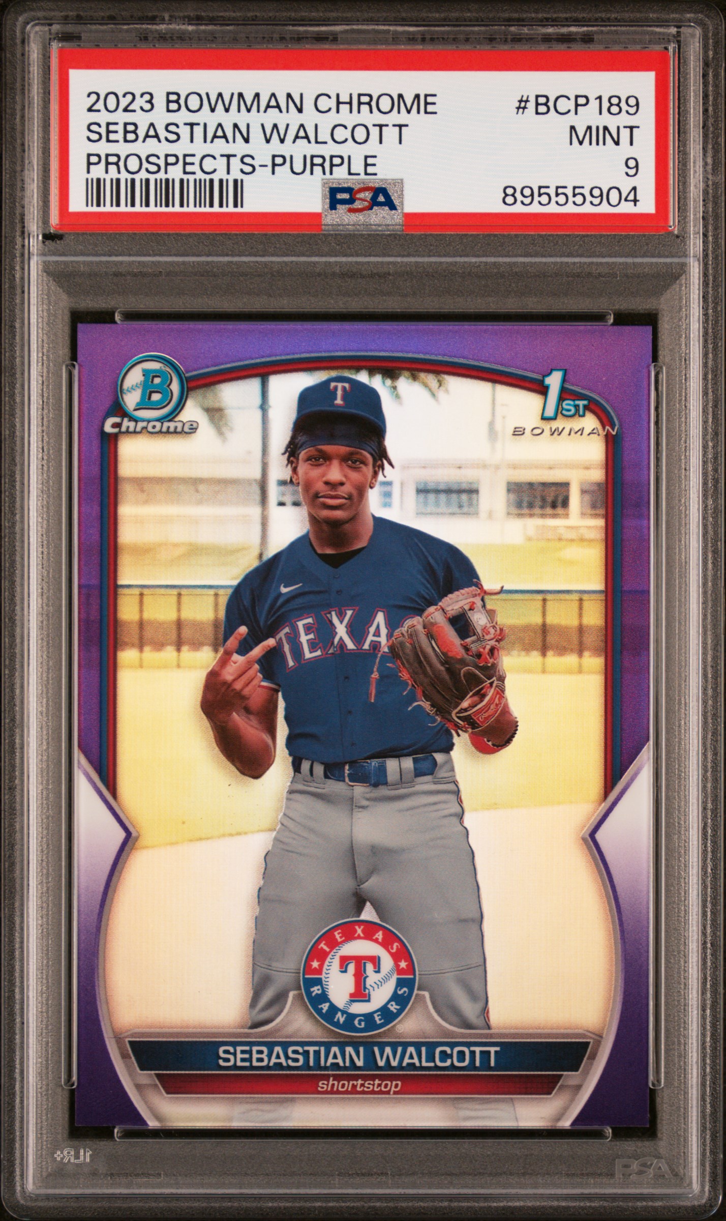 2023 Bowman Chrome Prospects Sebastian Walcott #Bcp189 (Prospects-Purple Refractor) Mint 9 front